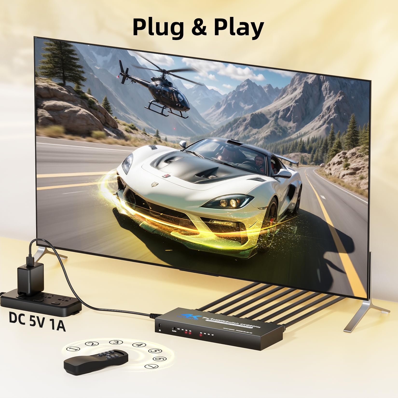 BolAAzuL Switch HDMI 7 in 1 Out 4K a 60Hz, selettore commutatore video con telecomando per 7 ingressi, supporto 3D, HDCP2.2, HDR per PS5, Xbox Series X, HDTV, PC