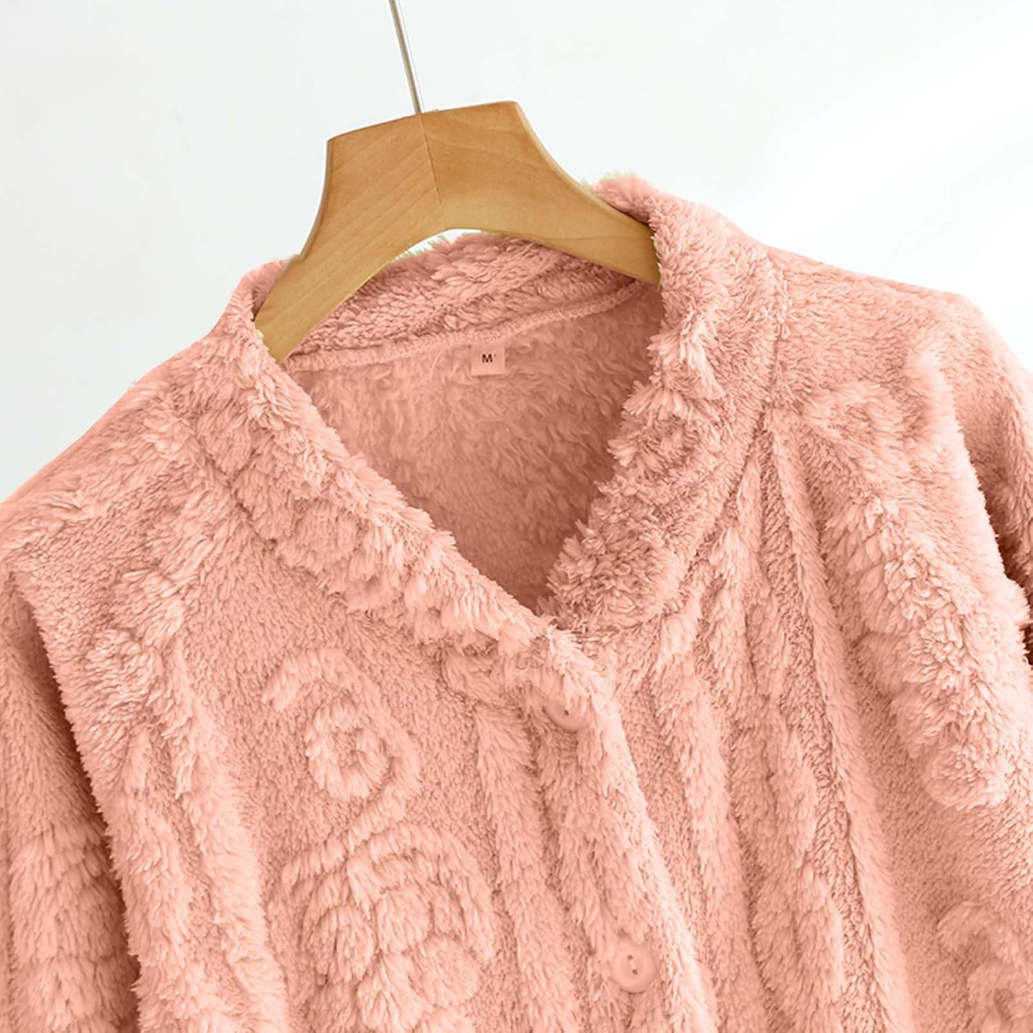 Oplxuo Plush Bed Jackets for Elderly Women Cozy Fuzzy Fleece Pajama Tops Button Up Sleepwear Long Sleeve Coats with Pockets