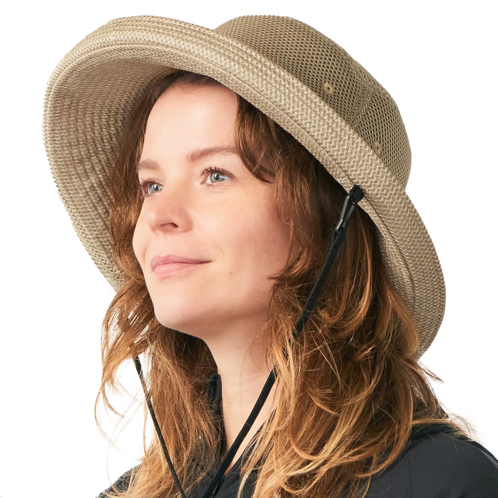 Charm Men's Beige Wide-Brim Gardening Beach Bucket Hat, Sun Hat Breathable & Uv-Blocking