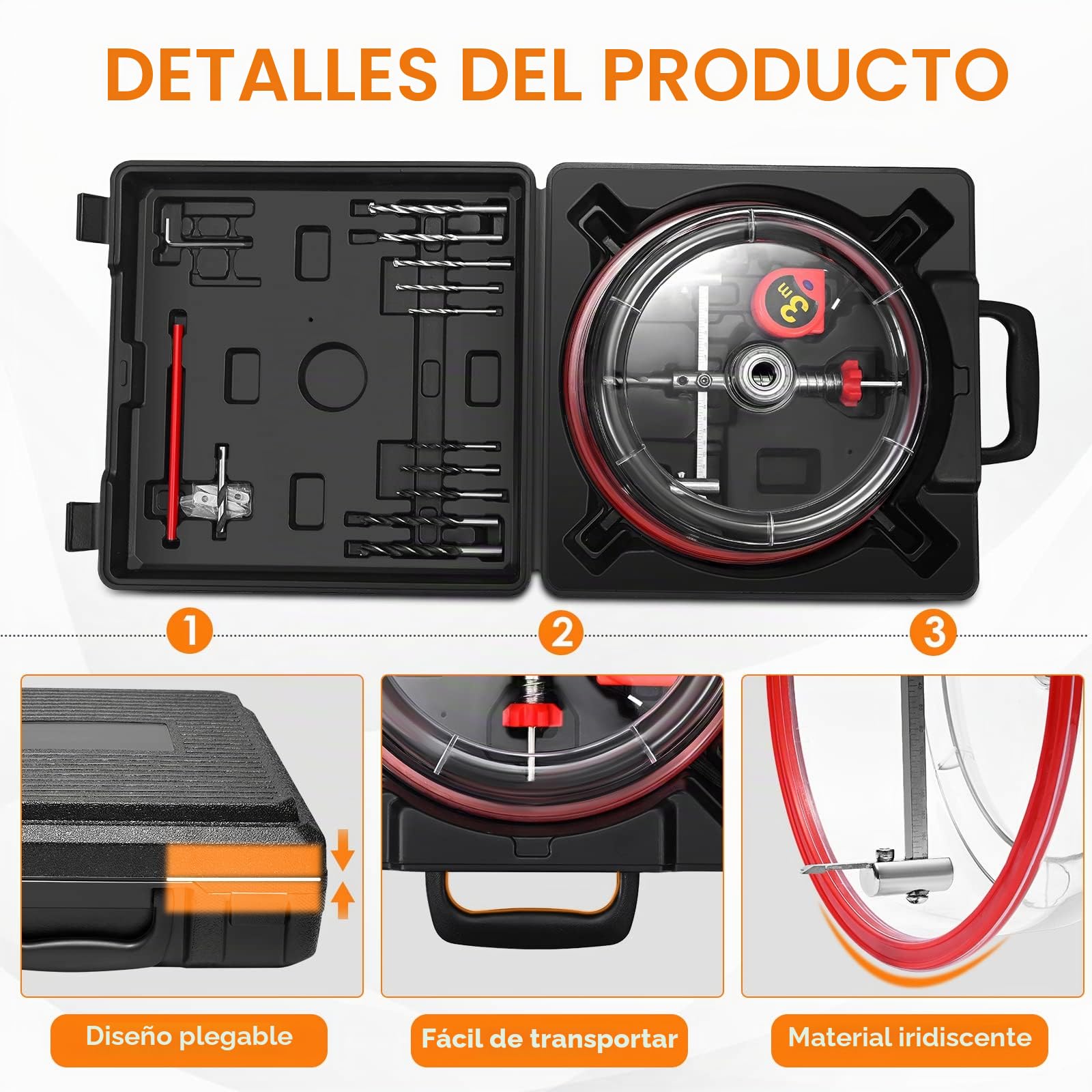 Profesional Cortadora eficiente de Agujeros para Sierra Circular Tamaño de Diámetro Ajustable (40-200 mm) para Orificios de Ventilación,Luces Empotradas en Techos,Paredes y Suelos