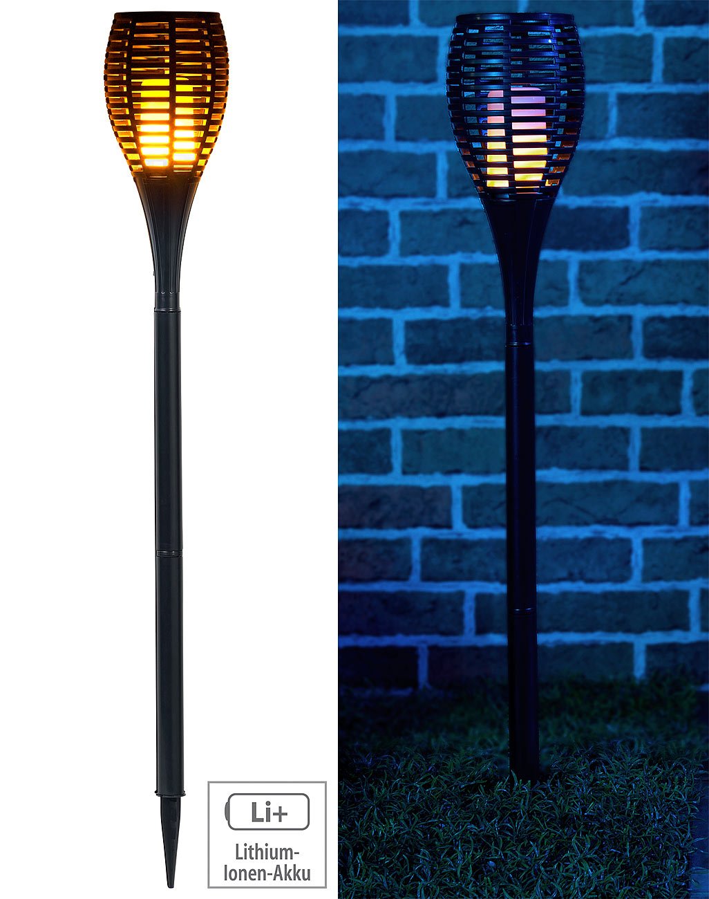 Luminea Gartenfackel: 2er-Set LED-Gartenfackeln,realistisches Flammenflackern,2.000-mAh-Akku (Fackeln, LED Gartenfackel, Torch)