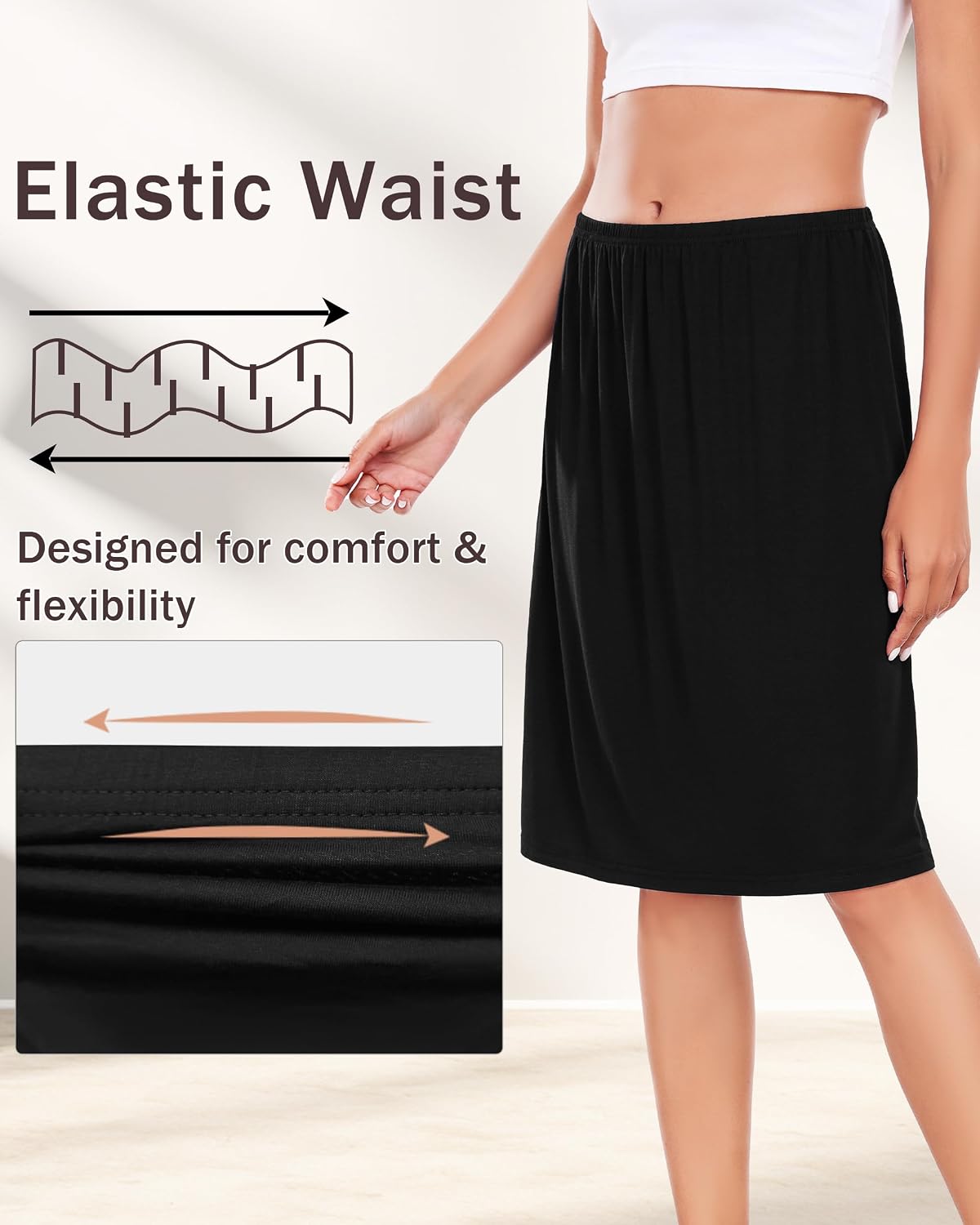 2 Pcs Women's Half Slips for Under Dresses Soft Modal Underskirt Short Slip Skirt Anti-Static Petticoat S-3XL