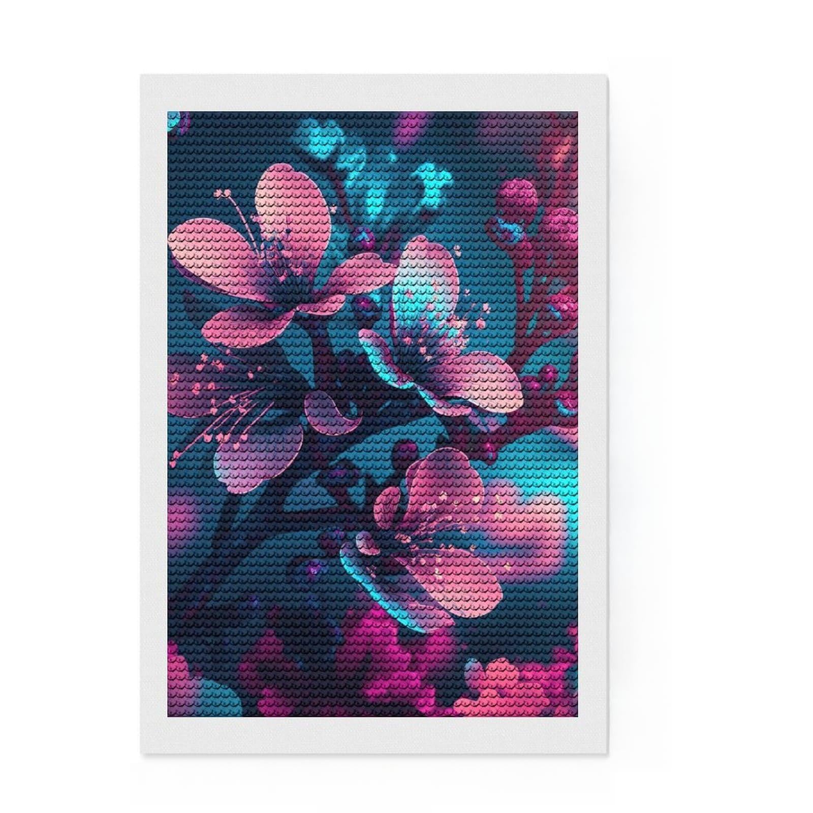 Junmoney Plum Blossom Flower Diamond Painting Set 8"x12", Stress Relief Craft, Satisfying Creative Project, Modern Decor, Holiday Gift Idea