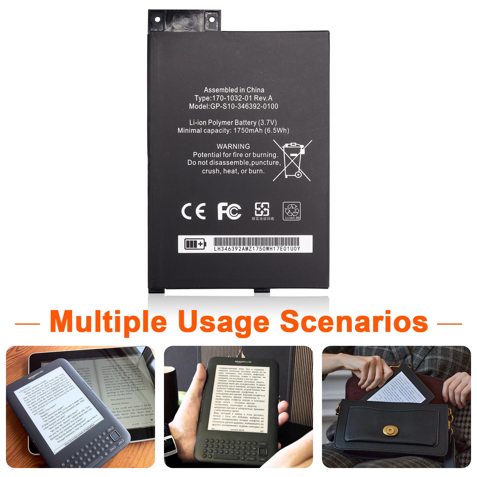 JIMACRO Batería GP-S10-346392-0100, E-Book E-Reader D00901 Teclado 3rd Generación K3 Batería S11GTSF01 170-1032-010 170-1032-00 Batería con 8 Herramientas de Reparación 3,7 V 6,5 WH 1750 mAh