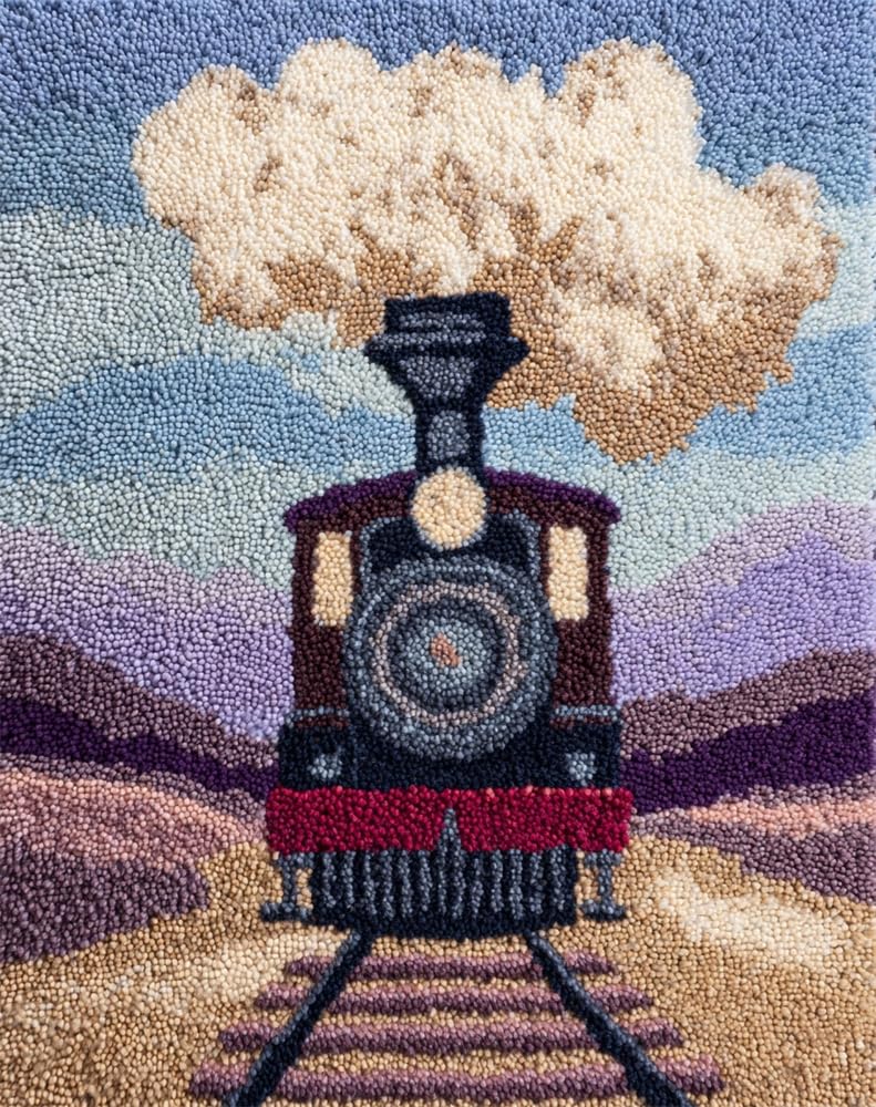 FWRTYCB DIY Latch Hook Rug Kit Vintage Steam Train