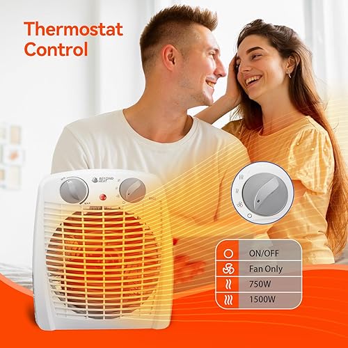 Miniatura 2 de Calentador de espacio portátil, calentador de ventilador pequeño de 1500 W con protección de termostato ajustable contra sobrecalentamiento, ideal