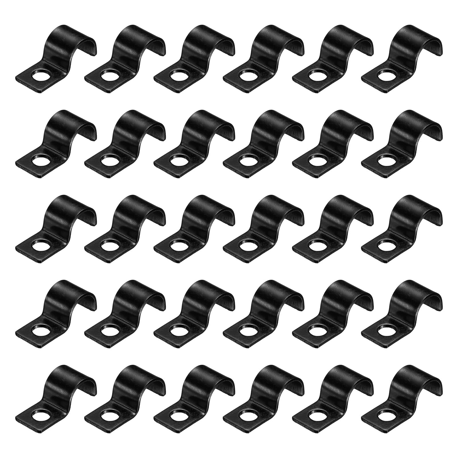 sourcing map 3/8 Inch Pipe Strap, Carbon Steel Conduit Clip 30pcs Single Hole Strap Clamp for Pipe Tube Cable Fixing (10mm, Black)