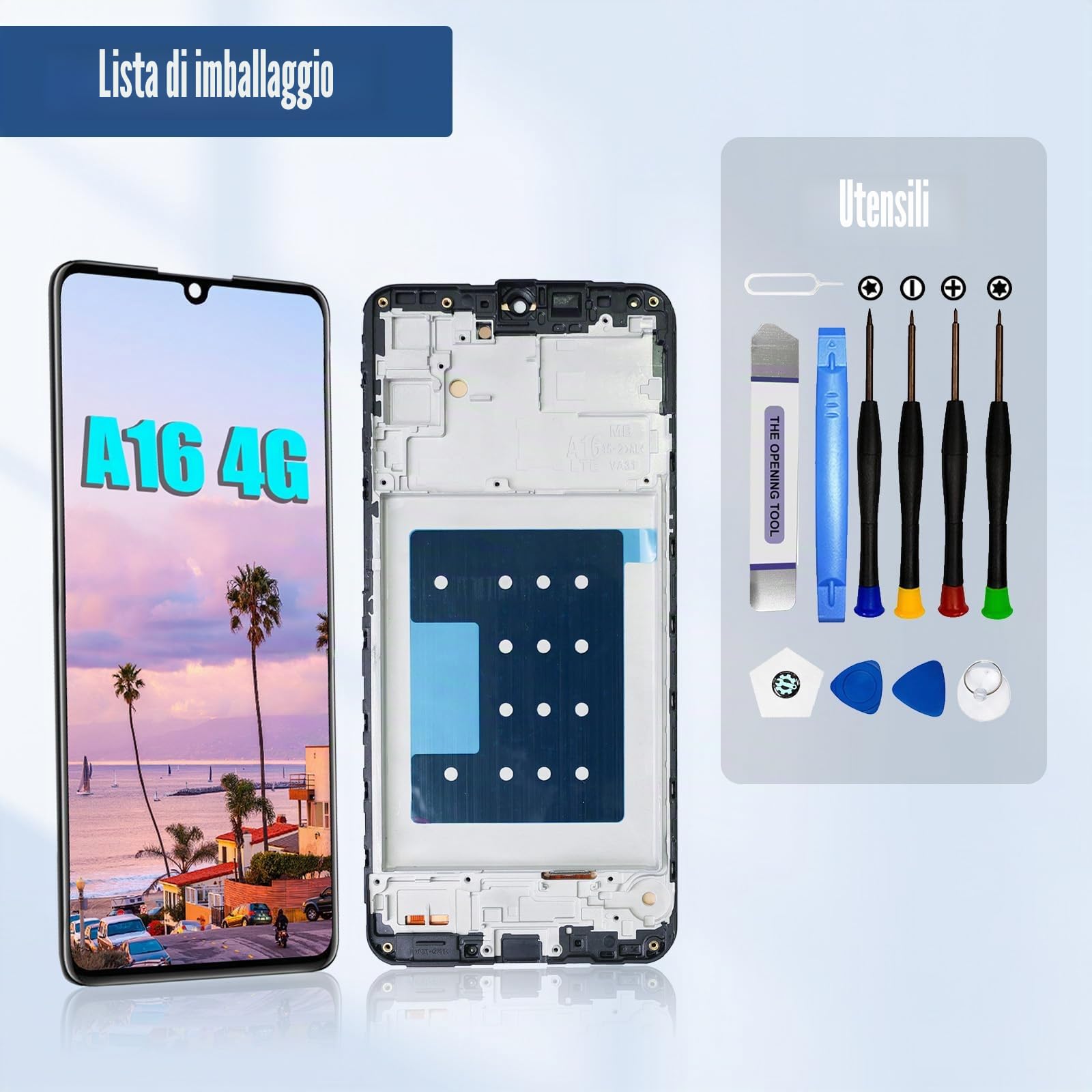 DTD Schermo per Samsung Galaxy A16 4G A165F/A165M LCD Sostituzione dello Schermo Digitizer Touch Screen Montato Ricambio con Strumenti (nero con Telaio)