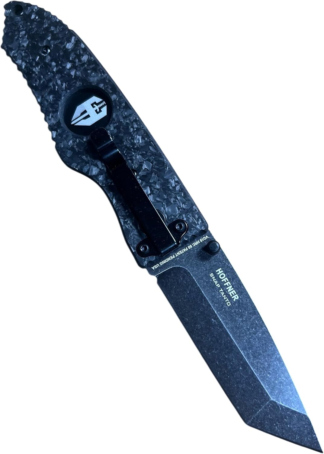 HOFFNER 3.5" EDC Folding Knife with Pocket Clip, VG10 Japanese Stainless Steel Black Acid Washed Tanto Blade - (Carbon Fiber Fractured Smooth Texture Grip) - Camping, Hiking, Outdoor, Survival