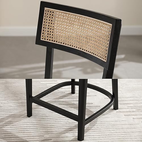 Miniatura 5 de Taburetes de bar de ratán de altura de mostrador, taburetes modernos de mostrador de 26 pulgadas con respaldo de bastón, sillas de bar de mediados