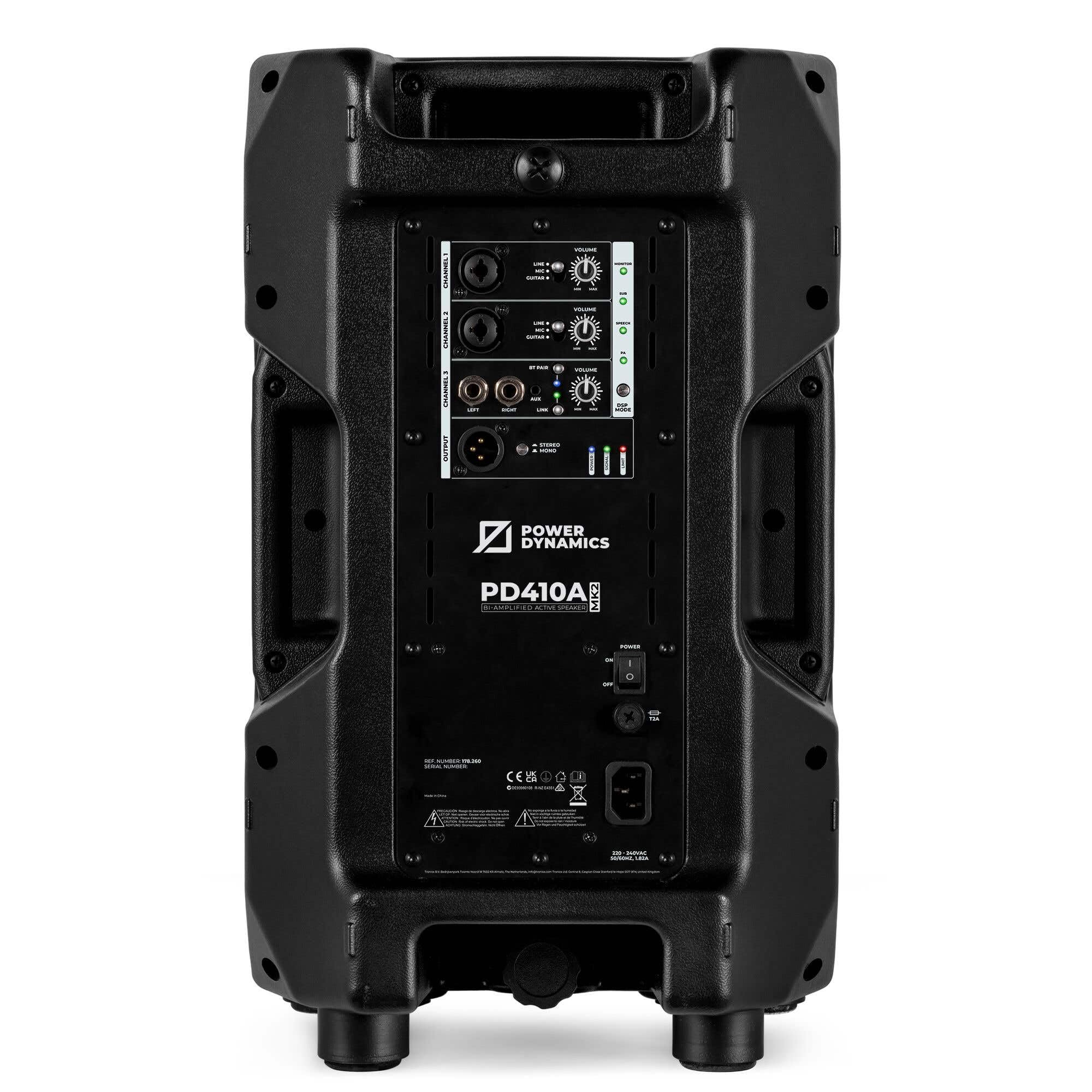 Power Dynamics PD410A Aktiver Bi-Amp 10-Zoll-Lautsprecher 800 W mit DSP und Bluetooth