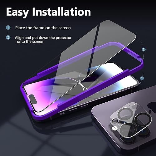 Miniatura 4 de MANTO Paquete de 2 protectores de pantalla para iPhone 14 Pro de 6.1 pulgadas con 2 protectores de lente de cámara, cobertura completa, HD,