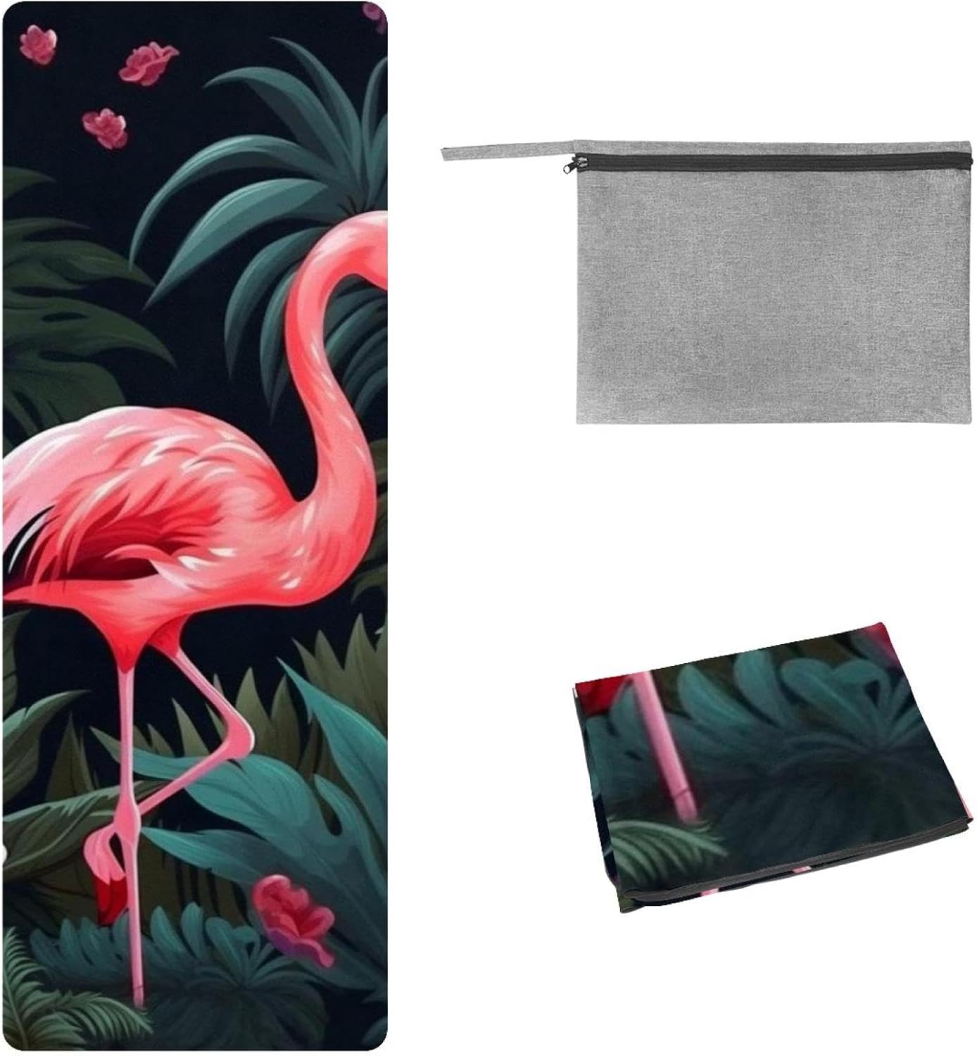 Yoga Towel, Tropical Flamingo Pattern Non Slip Sweat Absorbent Hot Yoga Mat Towel for Hot Yoga, Pilates and Fitness - 72.8" x 26.8"