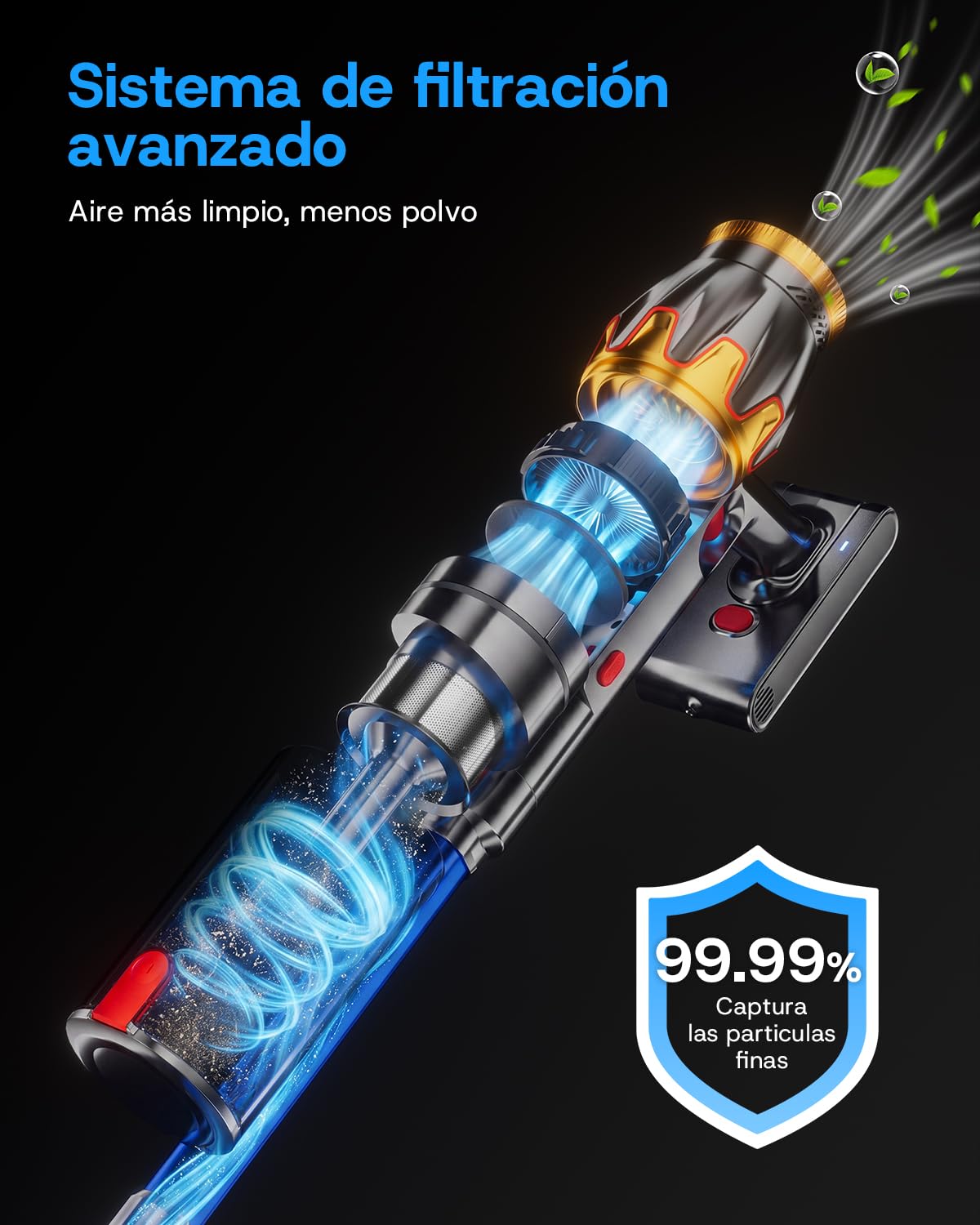 K10 Aspiradora sin Cable 650W/55KPa/80 Min con Modo Automático | Aspirador Escoba Potente con Pantalla Táctil LED, Cepillo en V Antienredos para Suelos Duros, Alfombras y Pelo de Mascotas