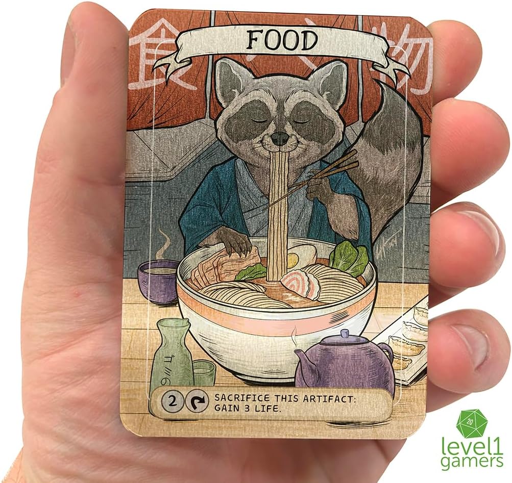 Ramen Raccoon Metal MTG Food Token Card – Custom Hand-Drawn Magic Card Proxy on Brushed Aluminum – Cute Trash Panda Collectible Gift for MTG Players & Raccoon Lovers