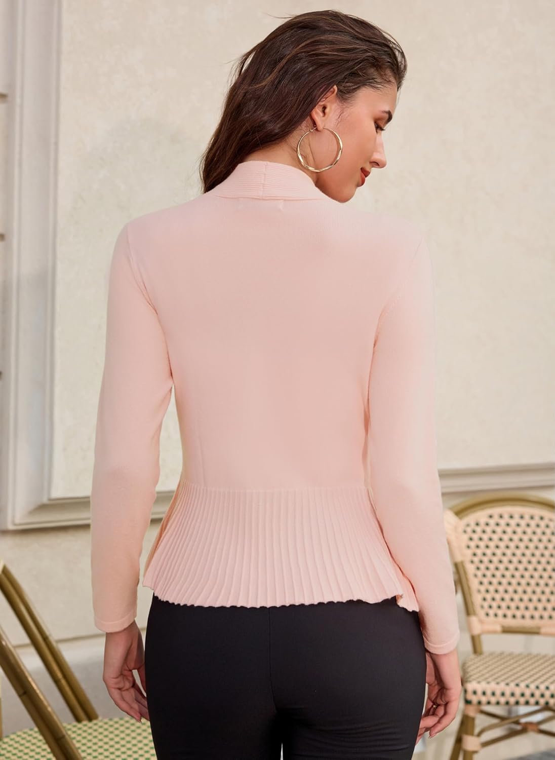 GRACE KARIN Women's Lightweight Draped Open Front Cropped Cardigan Long Sleeve Sweaters Peplum Knit Tops - Image 4