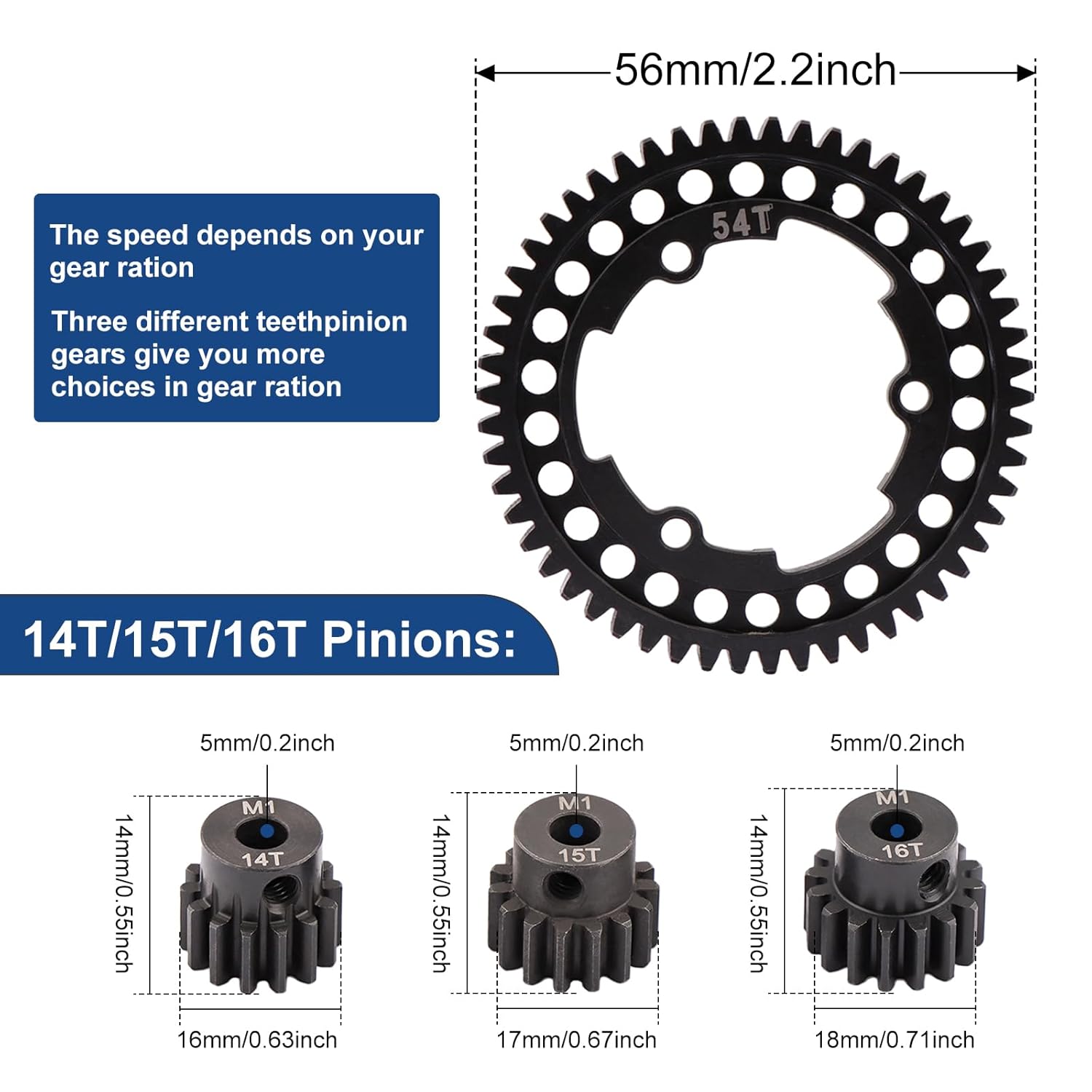 Aimrock Harden Steel Mod 1 54T Spur Gear and 5mm 14T 15T 16T Pinion Gear Combo Upgrade Option Parts for Traxxas XRT X-Maxx E-Revo Funco Maxx XO-1 RC Car (54T 14T 15T 16T)