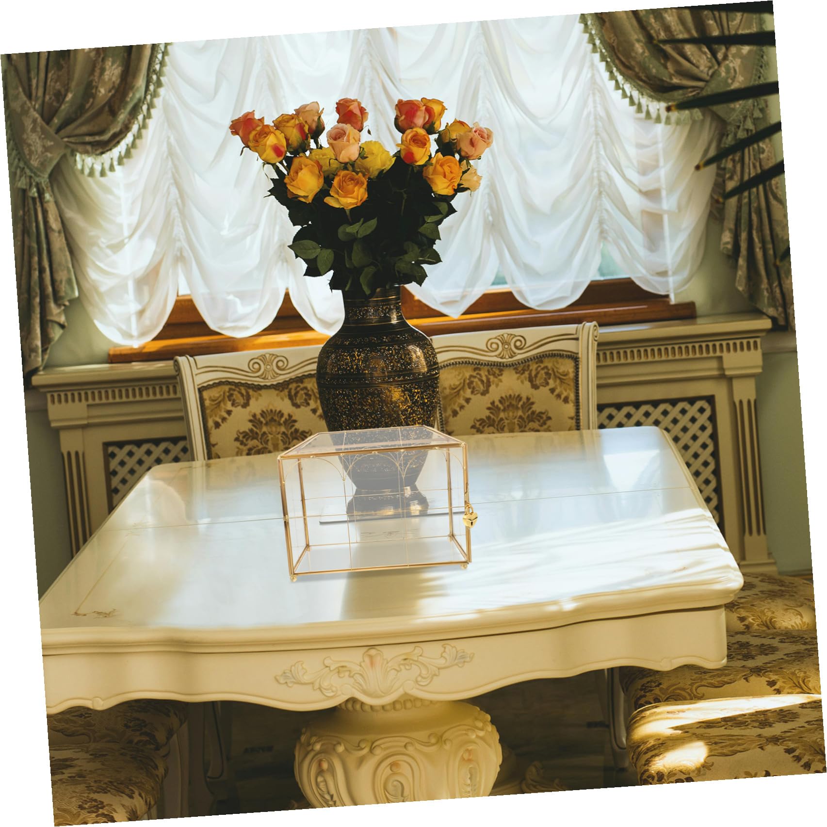 Yardwe Elegante Hochzeitskartenbox aus Glas mit Schloss und Unabhängigem Kartenschlitz Minimalistische Goldene Aufbewahrungsbox für Organisierte Kartenlagerung bei Hochzeiten