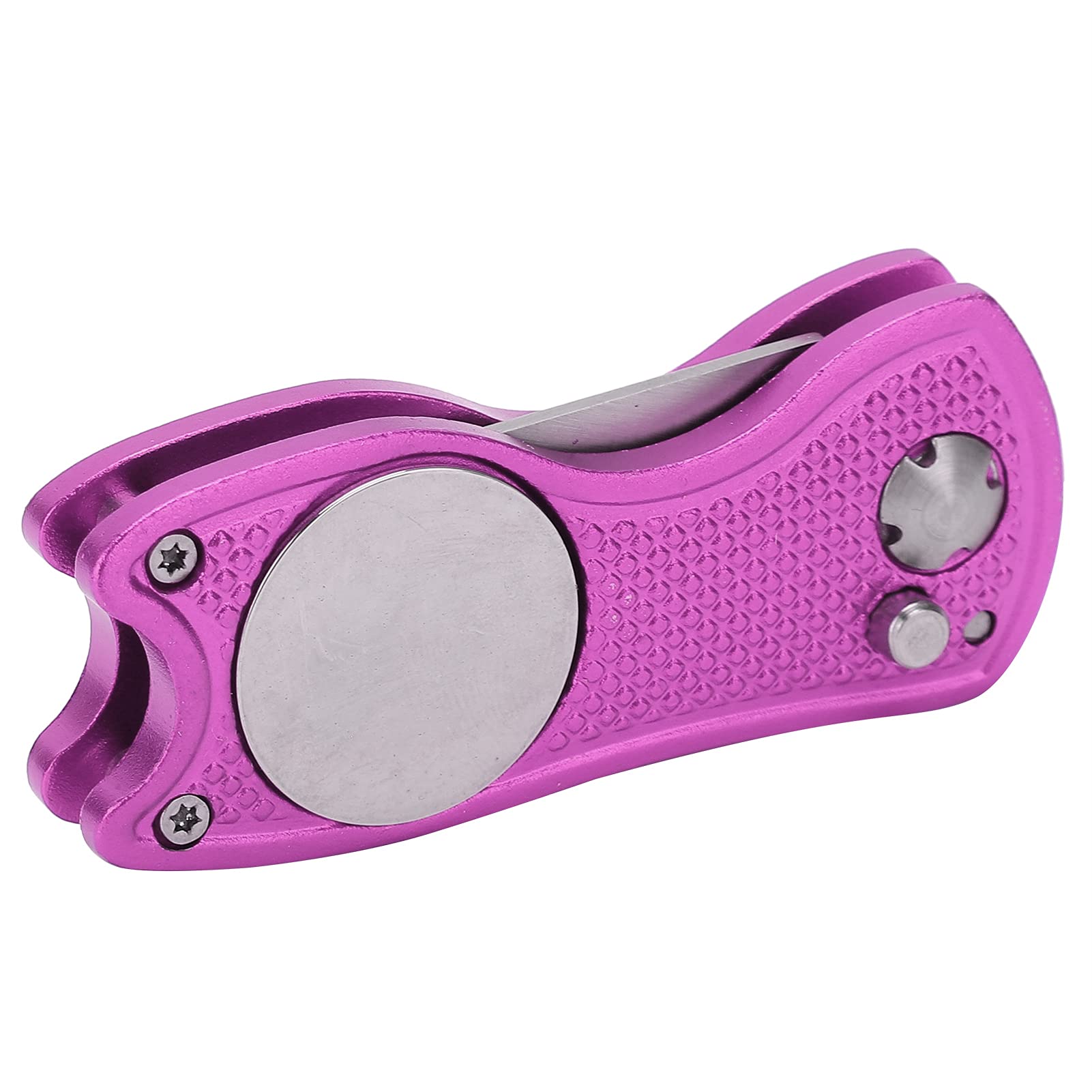 Forchetta da Golf Pieghevole in Acciaio Inossidabile, Strumento di Riparazione Divot Magnetico con Marcapalle, Rosa