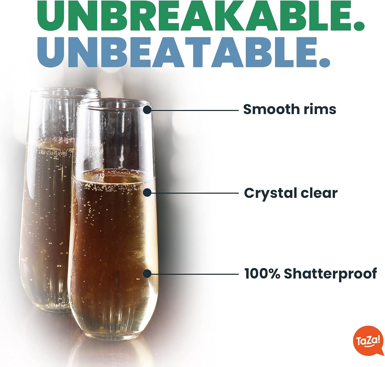 Unbreakable Stemless Champagne Flutes 9oz Set of 6, Shatterproof Tritan Plastic Glasses, Reusable Dishwasher Safe Flute, Wedding, Bachelorette, Travel & Poolside Champagne Glasses