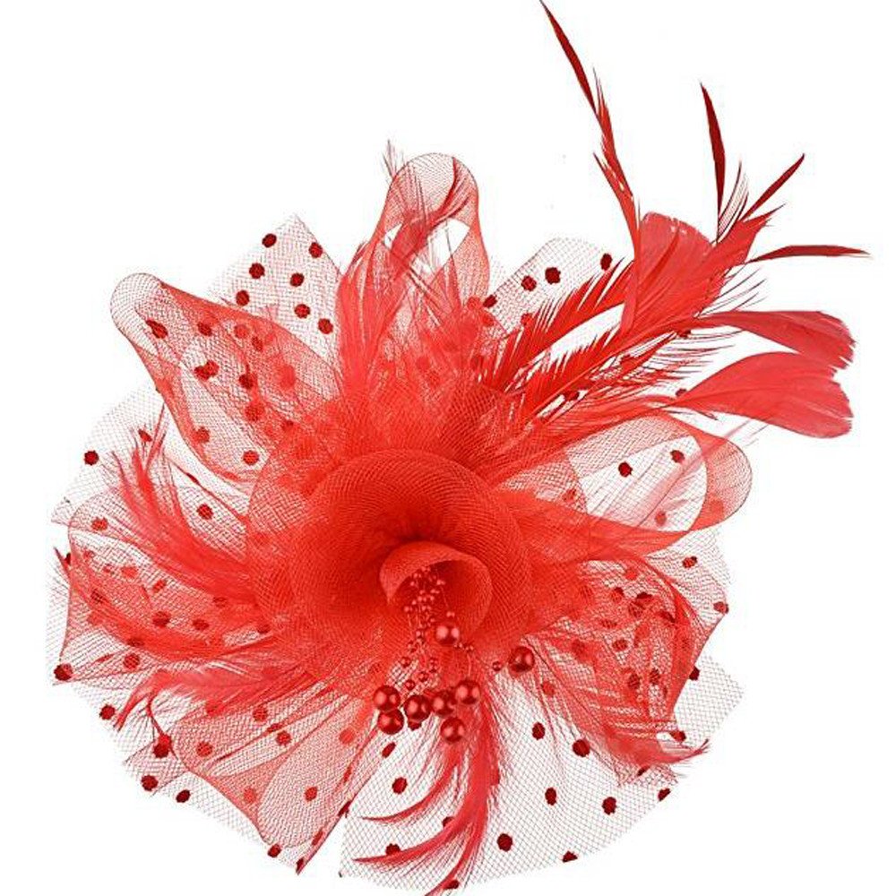 1234 Fascinators Hat Flower Mesh Ribbons Feathers On A Headband And Clip Mesh Center Roses - Derby Fascinator w Feathers - Cappel main image 2
