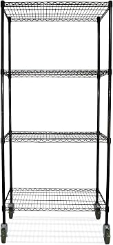 Champ 4-Tier Mobile Wire Shelving Unit - Heavy-Duty Adjustable Storage Rack, 150 lb Capacity Per Shelf, Powder-Coated Steel Organizer with Wheels for Garages and Home