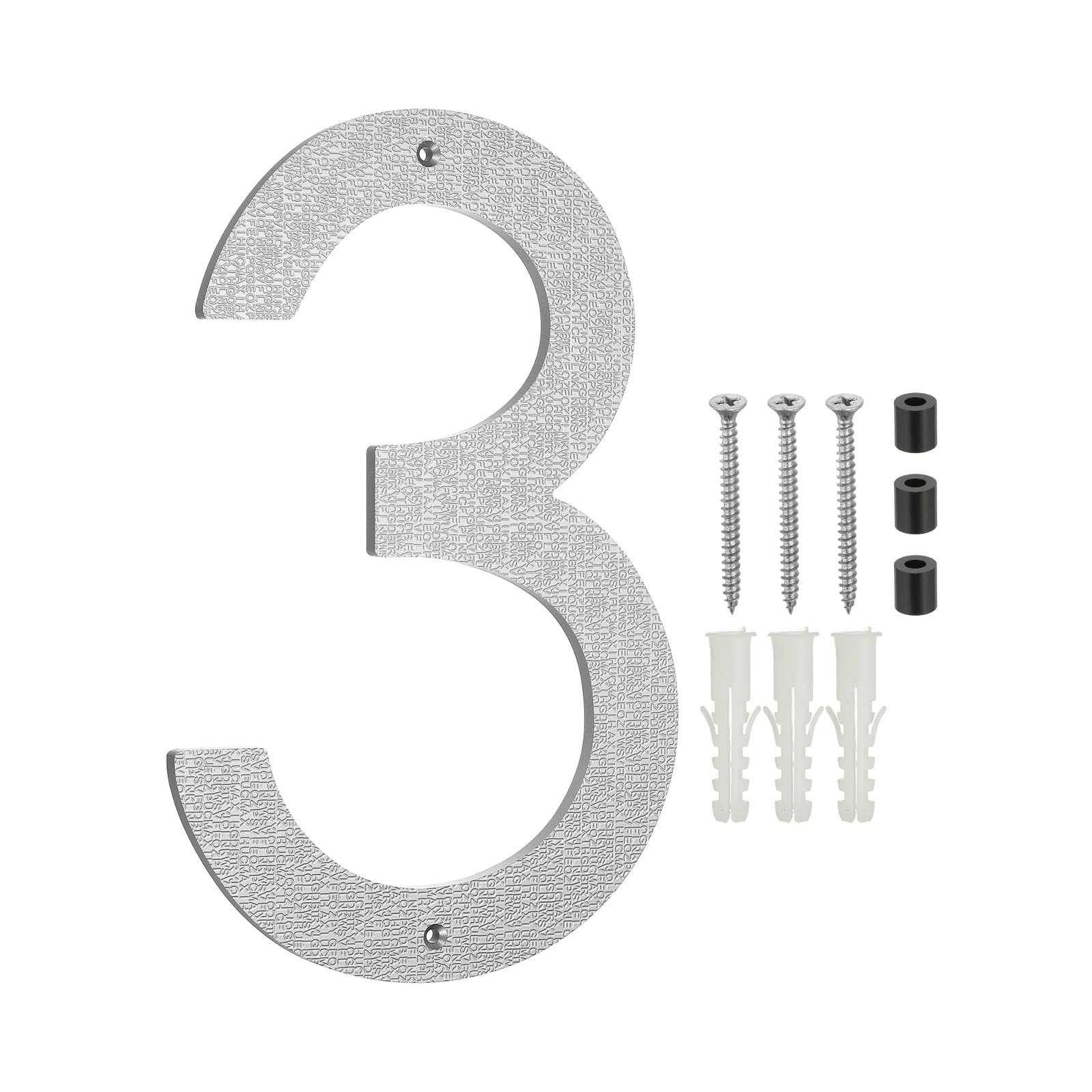 PATIKIL 12 Inch House Numbers for Outside, Number 3 ABS Plastic Texture Floating House Number Modern Mailbox Address Door Numbers with Nail Kit for Outdoor Residential Street, Silver Tone