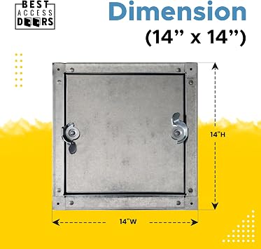 Best 14 x 14 Self-Stick Duct Access Door 1 Fiberglass Insulated Steel HVAC Duct Access Panel for Sheet Metal Ducts, No Hinge Removable Door, Cam Latch, Neoprene Gasket, BA-CDSS-6030