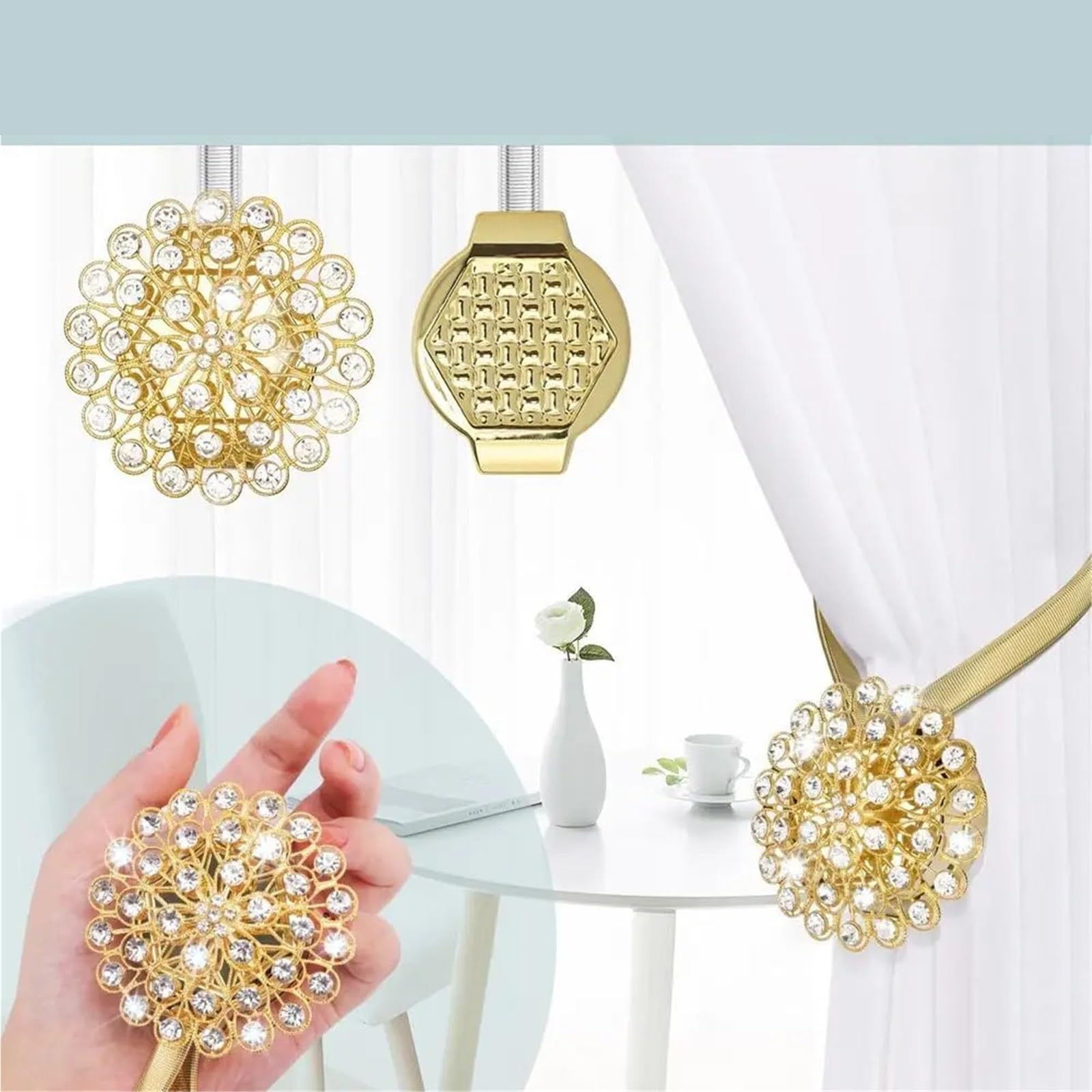 Embrasses de Rideaux magnétiques, 4 pièces, décoratifs en Cristal magnétique, Boucle à Clips, Attache Rideau inférieur, européen et pour Salon, Chambre