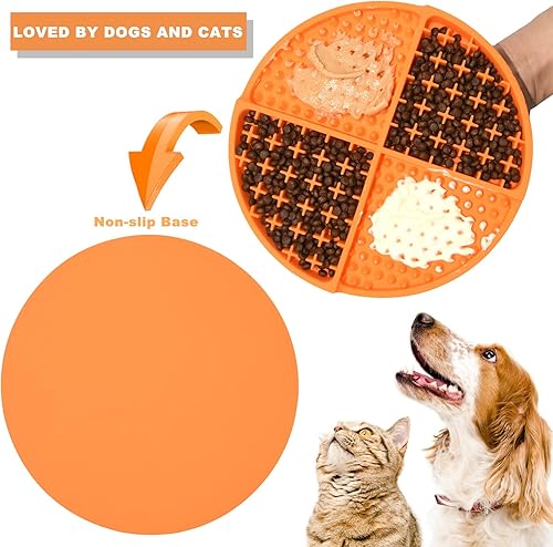 Vista 7 de Bangp Licking Mat for Dogs and Cats,Dog Slow Feeders,Boredom Anxiety Reduction,Heavy-Duty Puzzle Mat Dog Treat Mat with Unique Quadrant Orange
