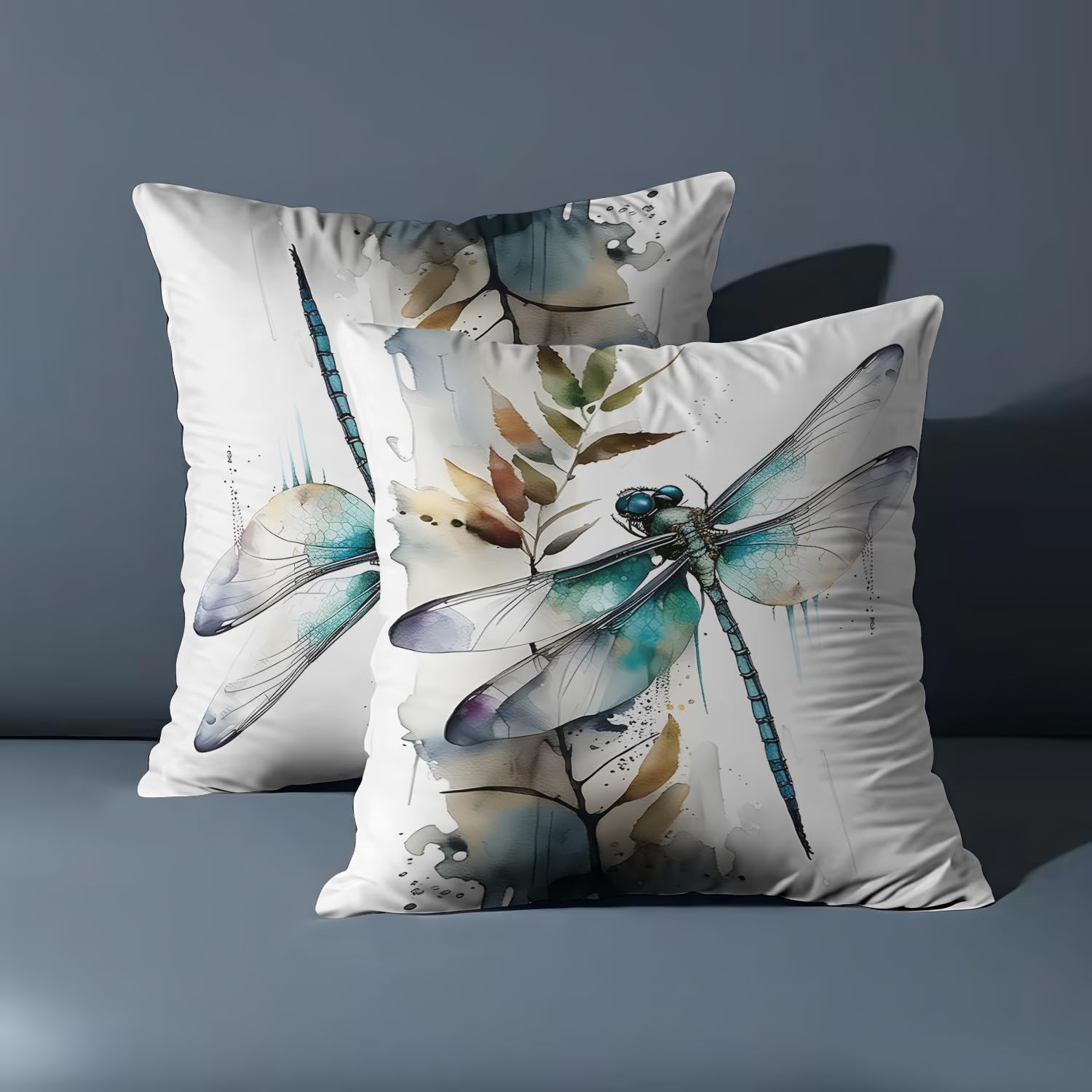 PVOODIRE Short Plush 2 Pack Dragonfly Cushion Covers 45x45cm - Animal Print Decorative Throw Pillow Covers Indoor Outdoor No Insert โ image 1