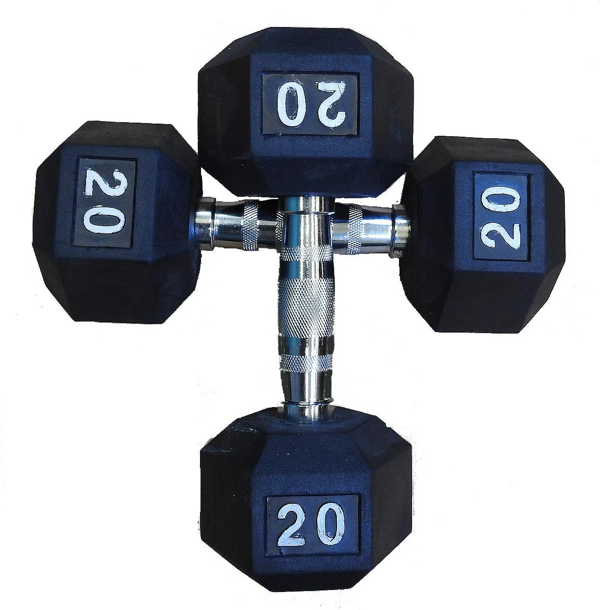 20 lb Rubber hex Dumbell with Chrome Plated Solid Contour Shape Steel Handle Sold AS A Pair (Pair)