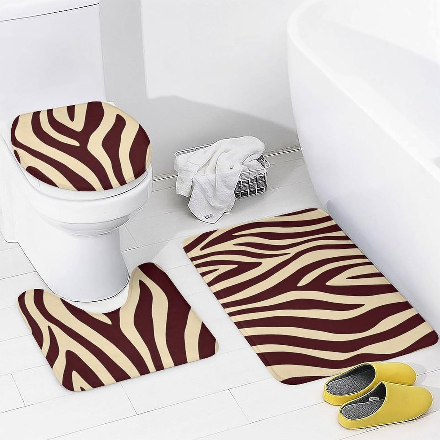 African Style Stripes Modern Bathroom Sets with Shower Curtain and Rugs Decor 4 Pcs with 12 Hooks