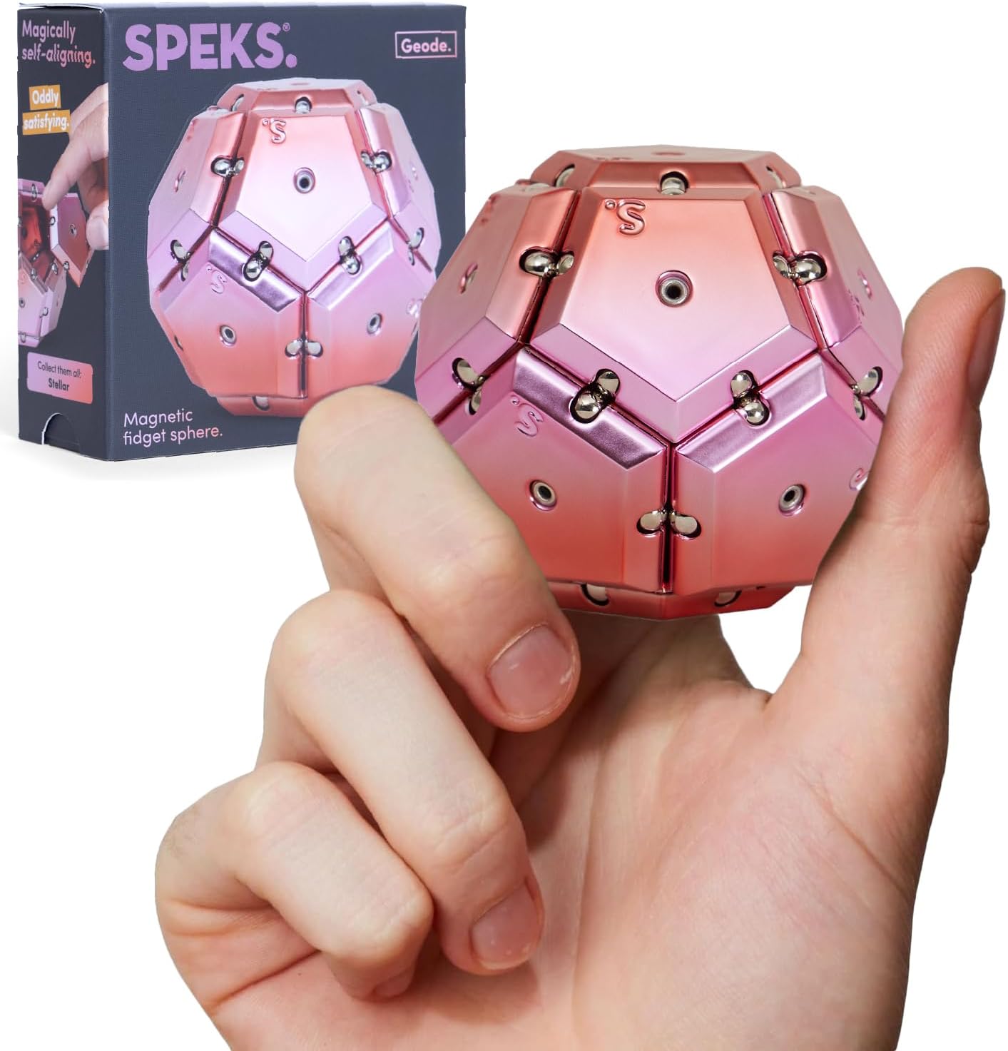 Speks Geode Magnetic Fidget Toy | Sensory Desk Toy for Adults & Teens 14+ | Stress Relief Gift | Sphere, Pink