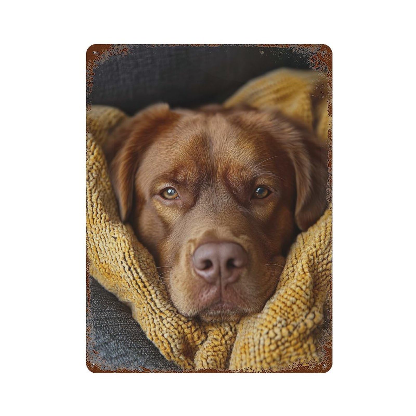 Garage Style Cozy Brown Labrador Retriever Portrait Distressed Metal Wall Sign 15.7"x11.8", Rustic Home Decor for Bar And Workshop