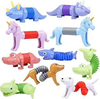 Boxgear 10-Pack Pop Tubes Mixed Animal Fidget Toys â€“ Sensory Tubes for Toddlers â€“ Cute Animal Sensory Fidget Toys for Girls and Boys â€“ Stress-Relief Pop Sound Spring Toddler Sensory Toys