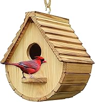 STARSWR Natural Wooden Hanging Bird House for Outdoor Bluebirds Finches Cardinals - Garden Tree Shelter with Easy Clean Door