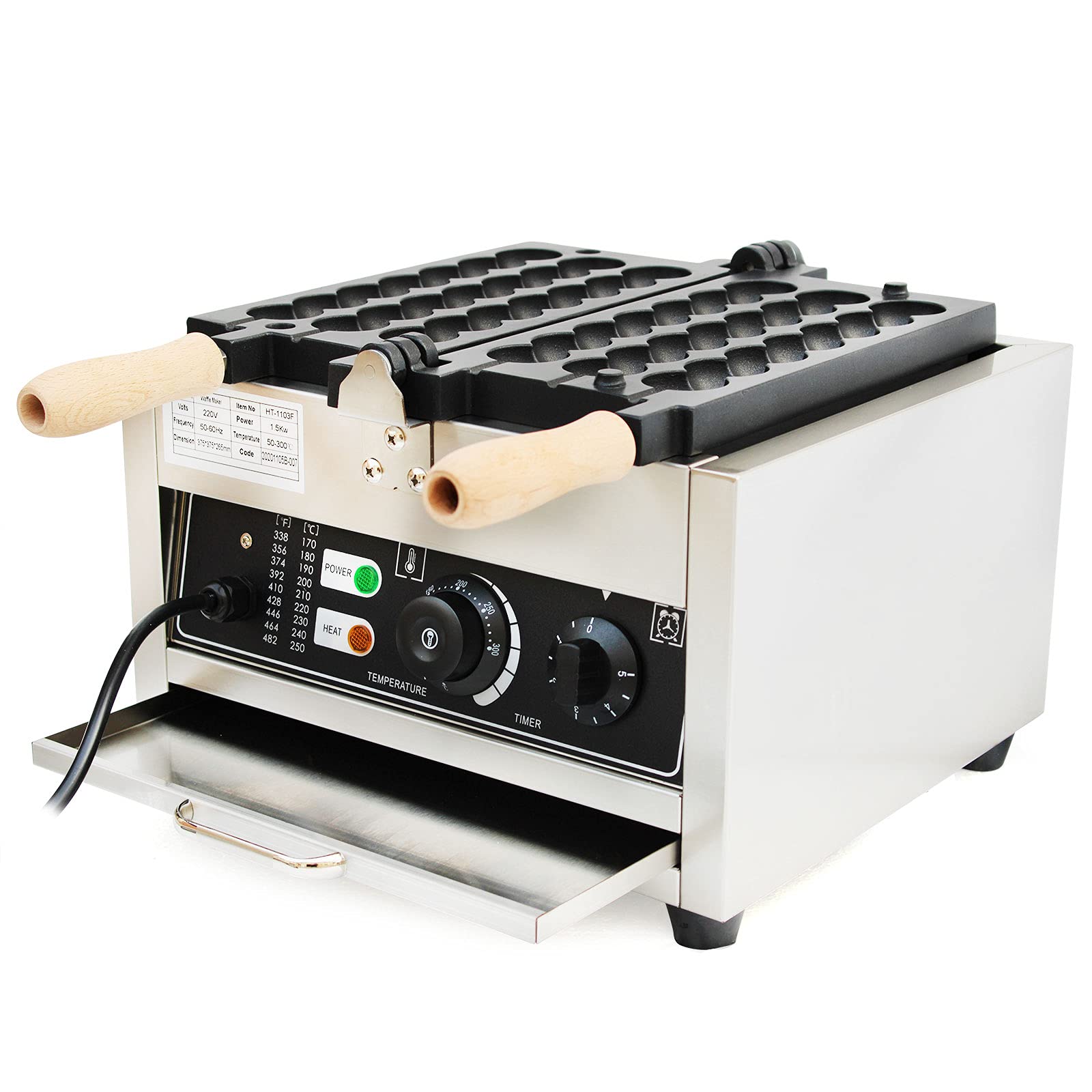 1500 W de acero inoxidable eléctrico para gofres, máquina para gofres profesional de acero inoxidable, gofrera de varilla, máquina de gofres comercial, adecuada para panaderías, quioscos