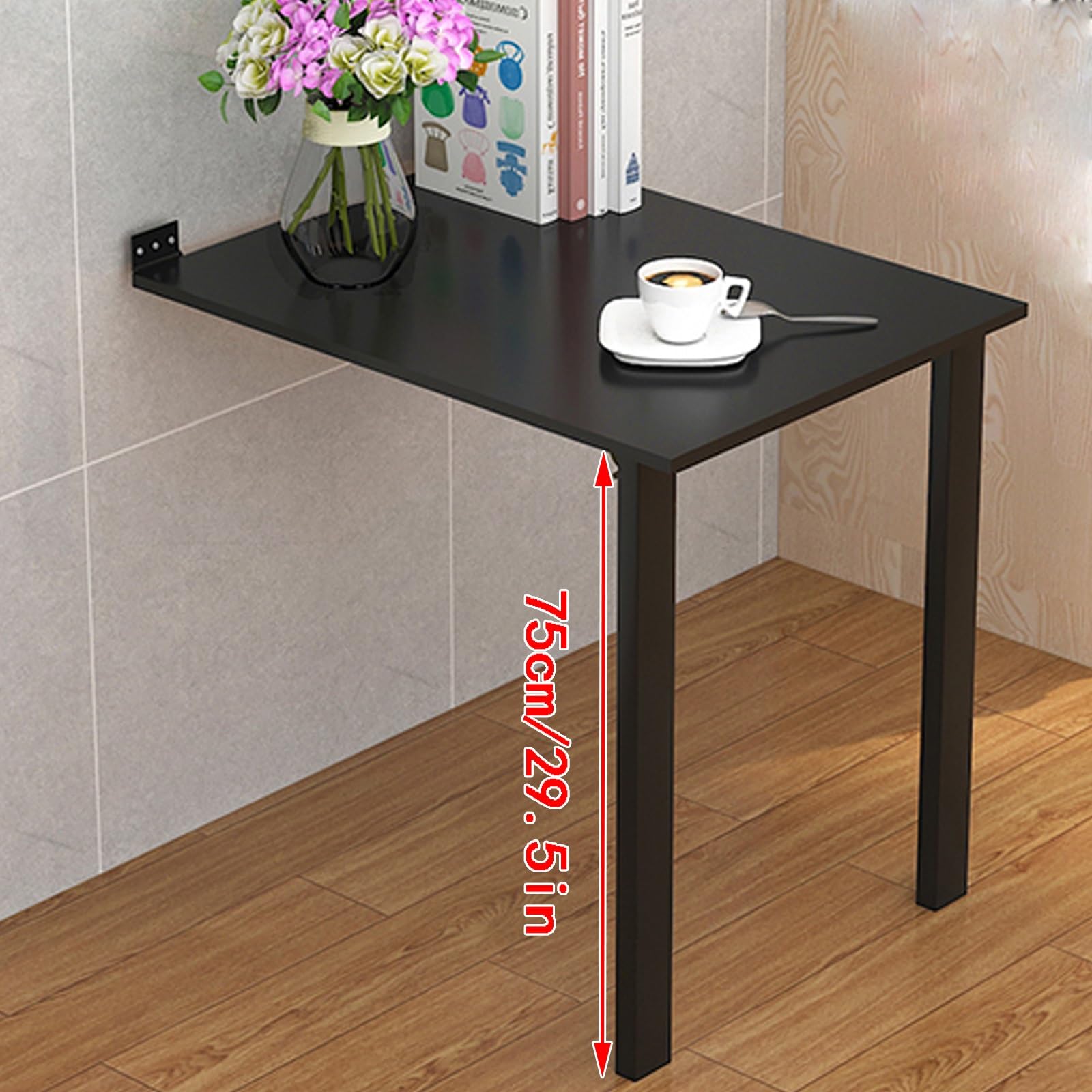 Table murale à abattants noire pour un coin repas ou télétravail discret