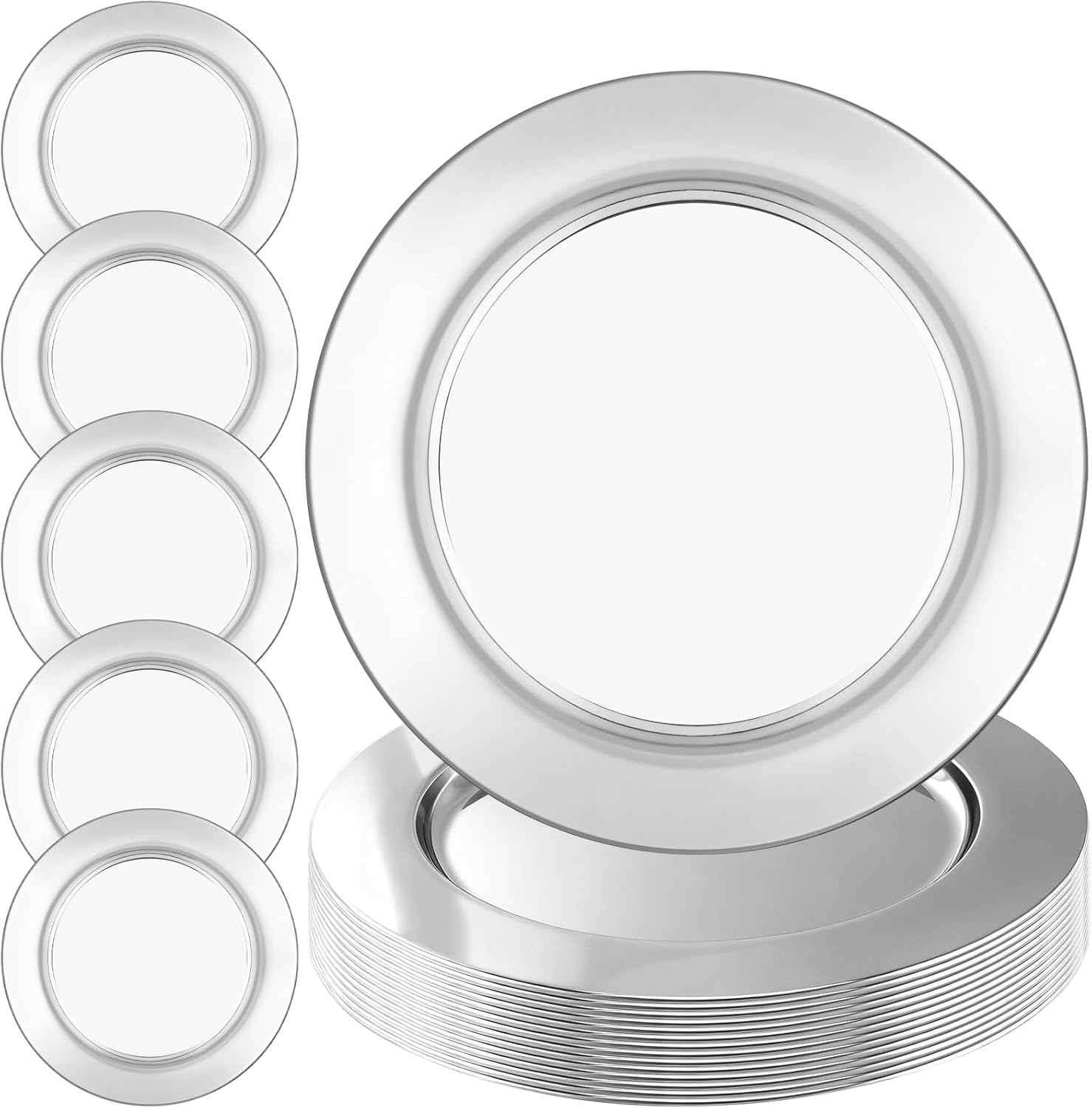 12 Pack Stainless Steel Charger Plates, 13 Inch Silver Round Dinner Chargers, Metal Table Setting, Wedding Party Event Decoration