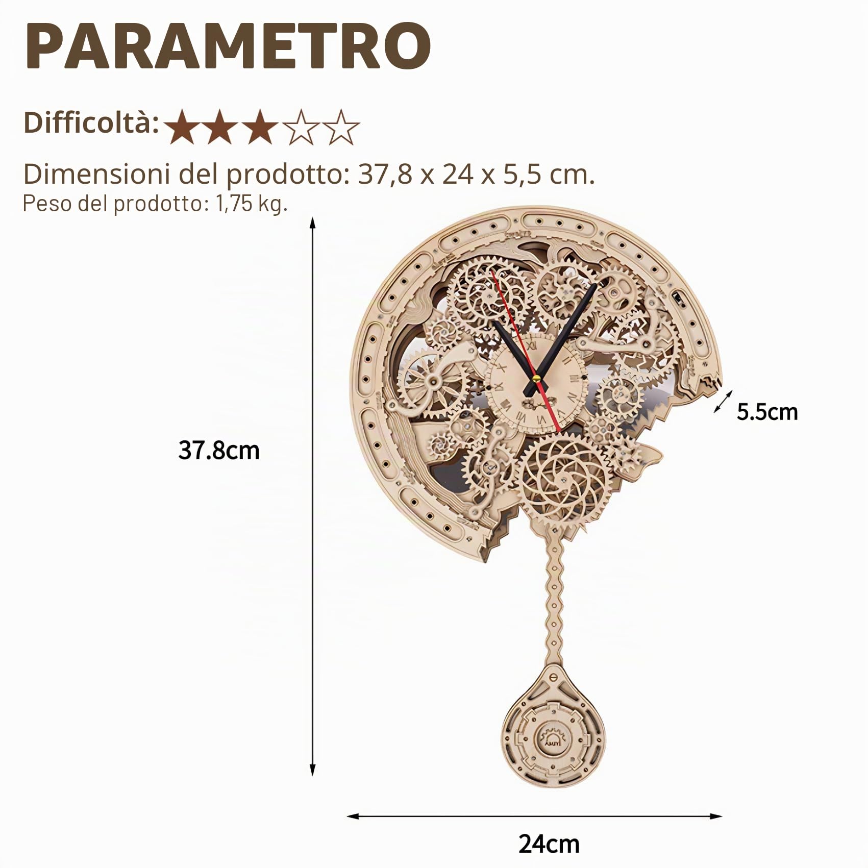 Set di puzzle in legno 3D per adulti, set meccanico per modellismo, orologio da parete, in legno, steampunk, decorazione, fai da te, per adulti, regalo creativo e modellismo (orologio)