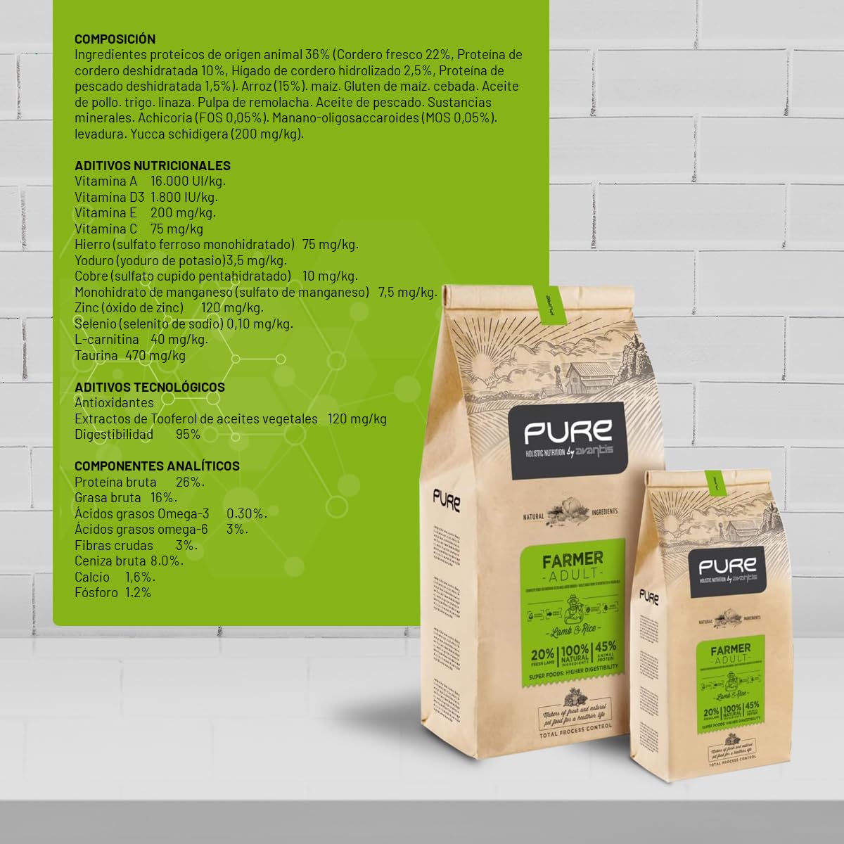 Pure Farmer Adult Cordero y Arroz 12 kg – Pienso Holístico con Carne Fresca para Perros Adultos – Razas Medianas y Grandes