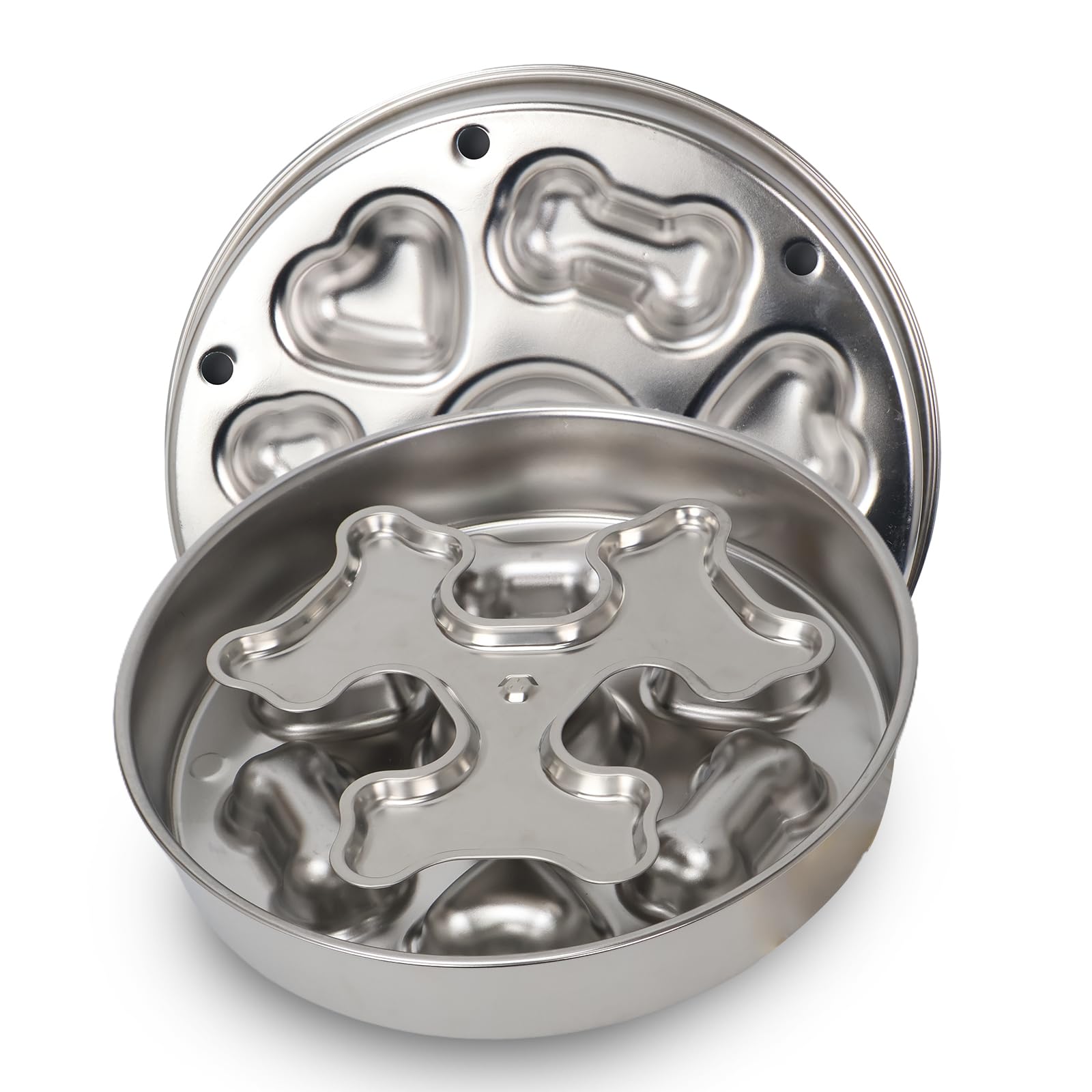 Slow Feeder Dog Bowl Stainless Steel - Double-Sided Rotating Puzzle Design, 2 Cup Capacity for Medium & Large Dogs, Anti-Choking, Non-Slip Base, Dishwasher Safe