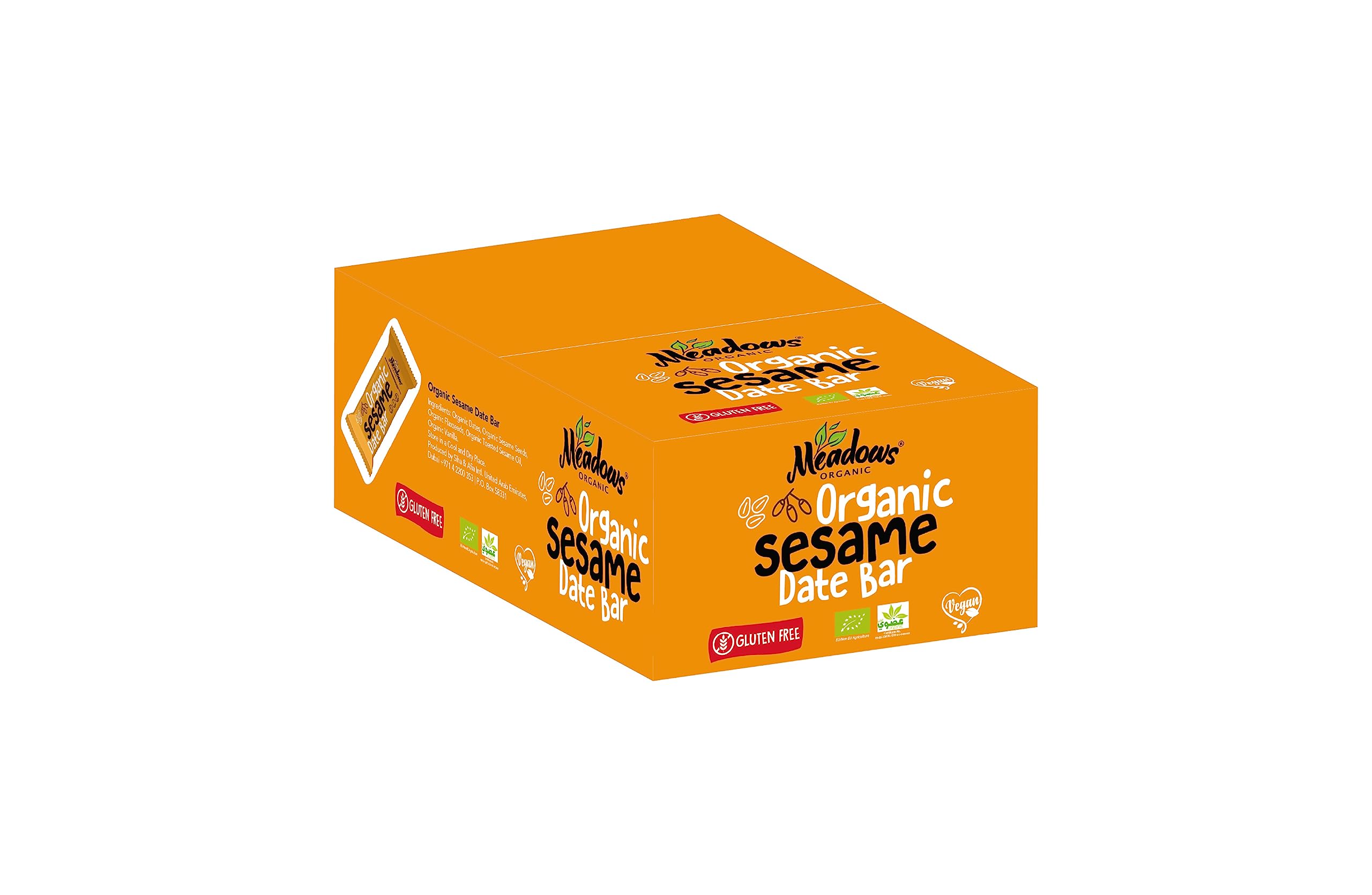 Meadows Organic Gluten Free & Vegan Sesame Date Bar 960g (Box of 24 Individually Wrapped Bars) - A Healthy Guilt-free Snacking Bar Option with a Good Source of Fiber
