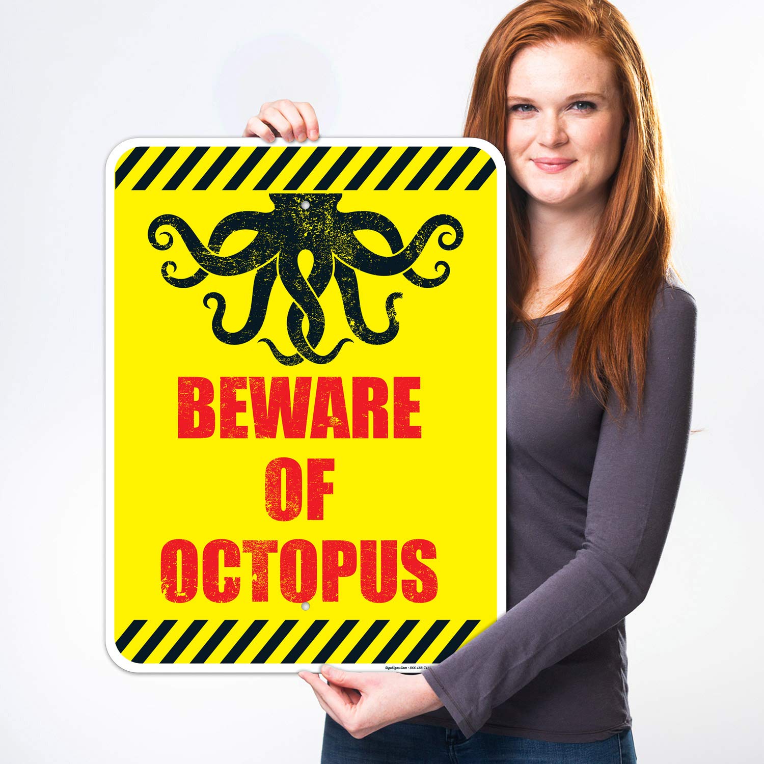 Beware of Octopus Pool Sign, 18x24 Inches, 55 mil Thick HDPS (high Density polystyrene), Made in USA