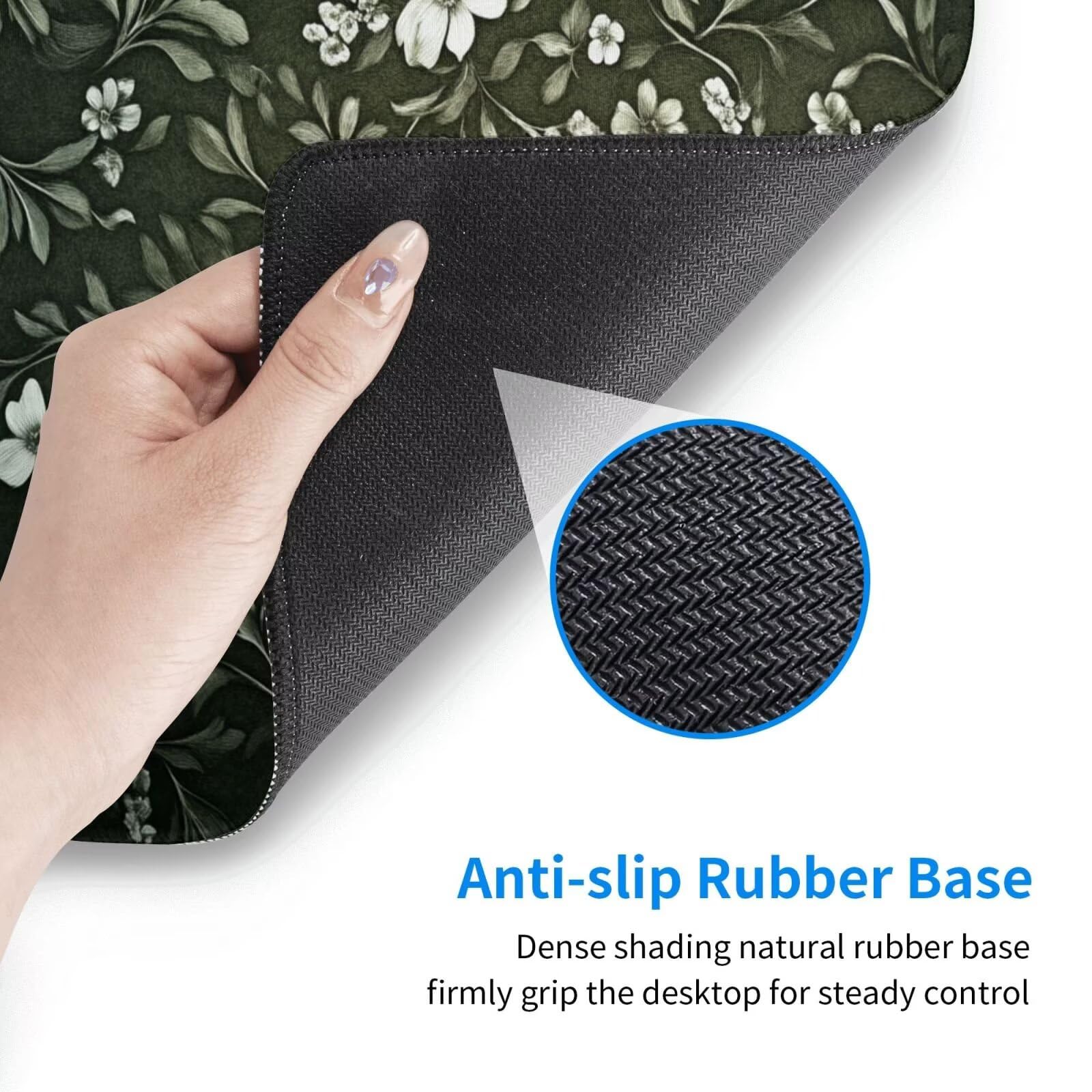 Gaming Mauspad XXL 900x500x3mm Mousepad Verlängertes Groß Mauspad Schreibtischauflage,Genähte Kanten Rutschfeste Gummibasis,Verbessert Präzision Geschwindigkeit Home Office Blumen Grüne Blätter L-3506