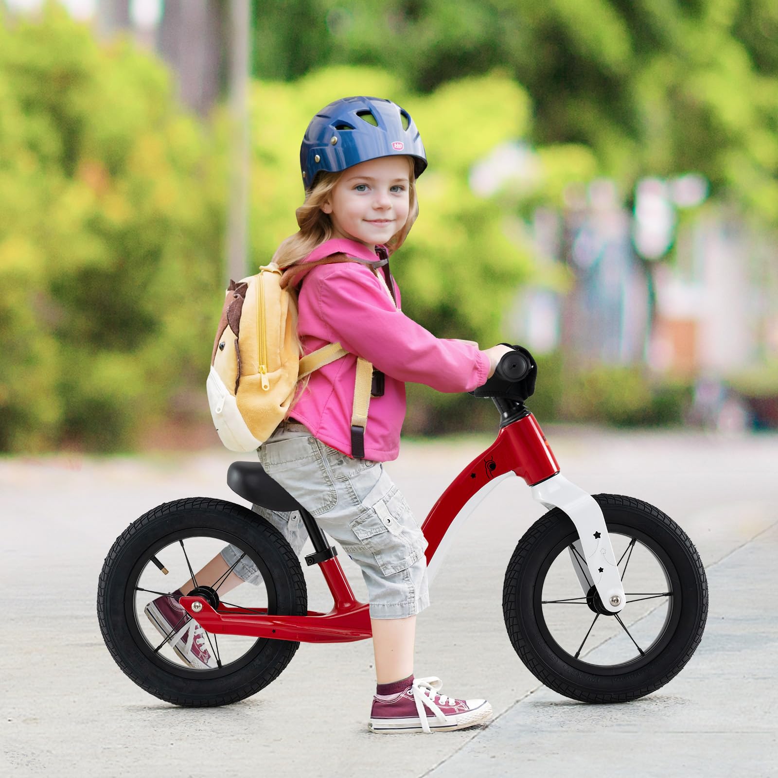 HOMGX Baby Balance Bike, Magnesium Alloy Toddler Balance Bike with Height Adjustable Seat & Rotatable Handlebar, Toddler First Bike for 3+ Year Old, 95% Pre-Assembled (Red)