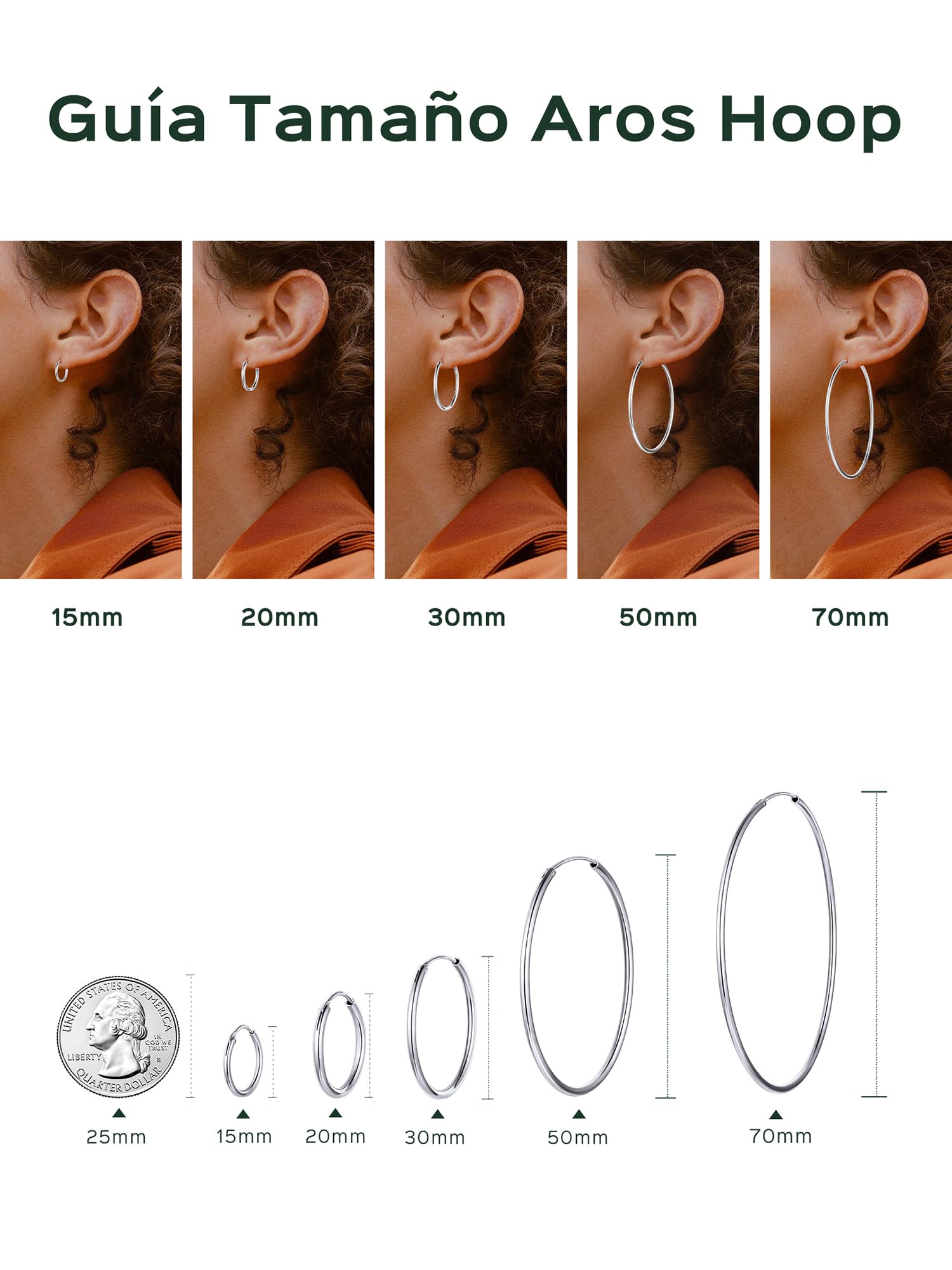 ChicSilver Plata 925 Pendientes Aros Mujere Finos 15/20/30/40/50/70 MM | Material Plata de Ley Aretes Planos Hipoalergénicos Oreja Joyerías Deliciosas Regalo