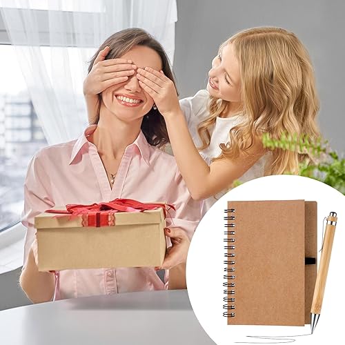 Miniatura 6 de Engrowtic Juego de 50 cuadernos en espiral, cuadernos de papel kraft de bolsillo en espiral y bolígrafos retráctiles de bambú para profesores,