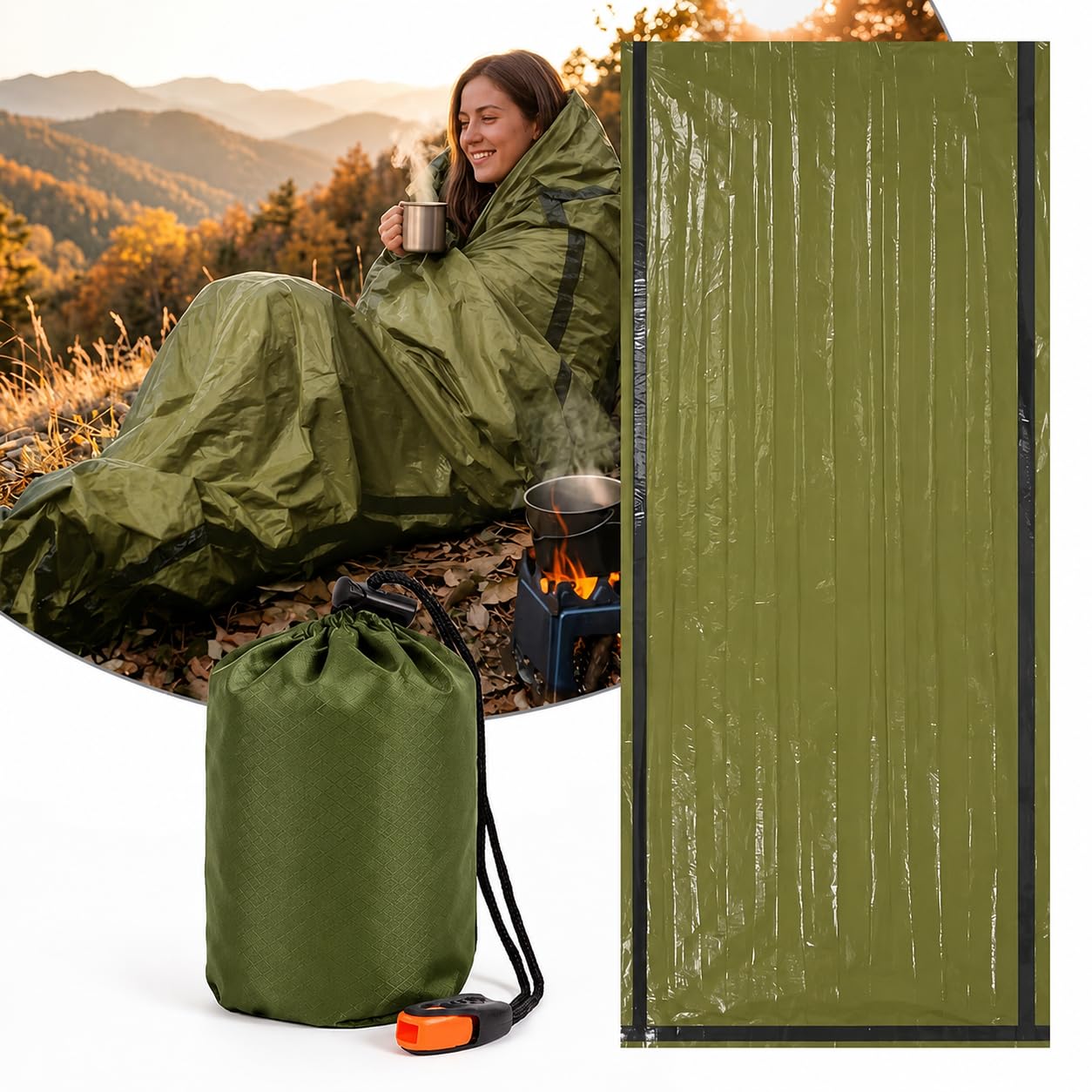 Survival Sleeping Bag - Waterproof Survival Sleeping Bag with Emergency Whistle, Portable Thermal Emergency Flygon Bags for Camping, Hiking, Outdoor Survival-image-9